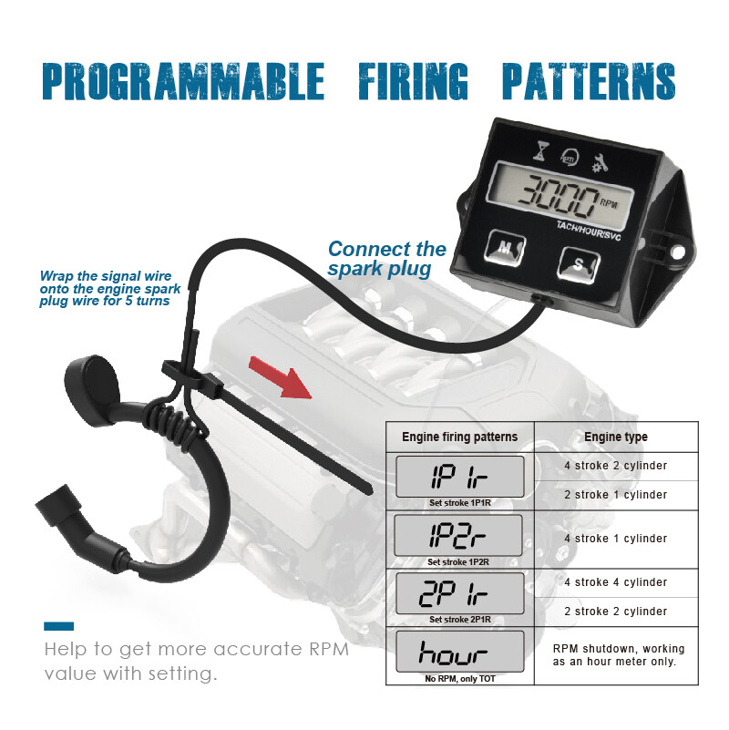 Digital Hour Meter Tachometer Maintenance Reminder User Shutdown For Lawn Mower
