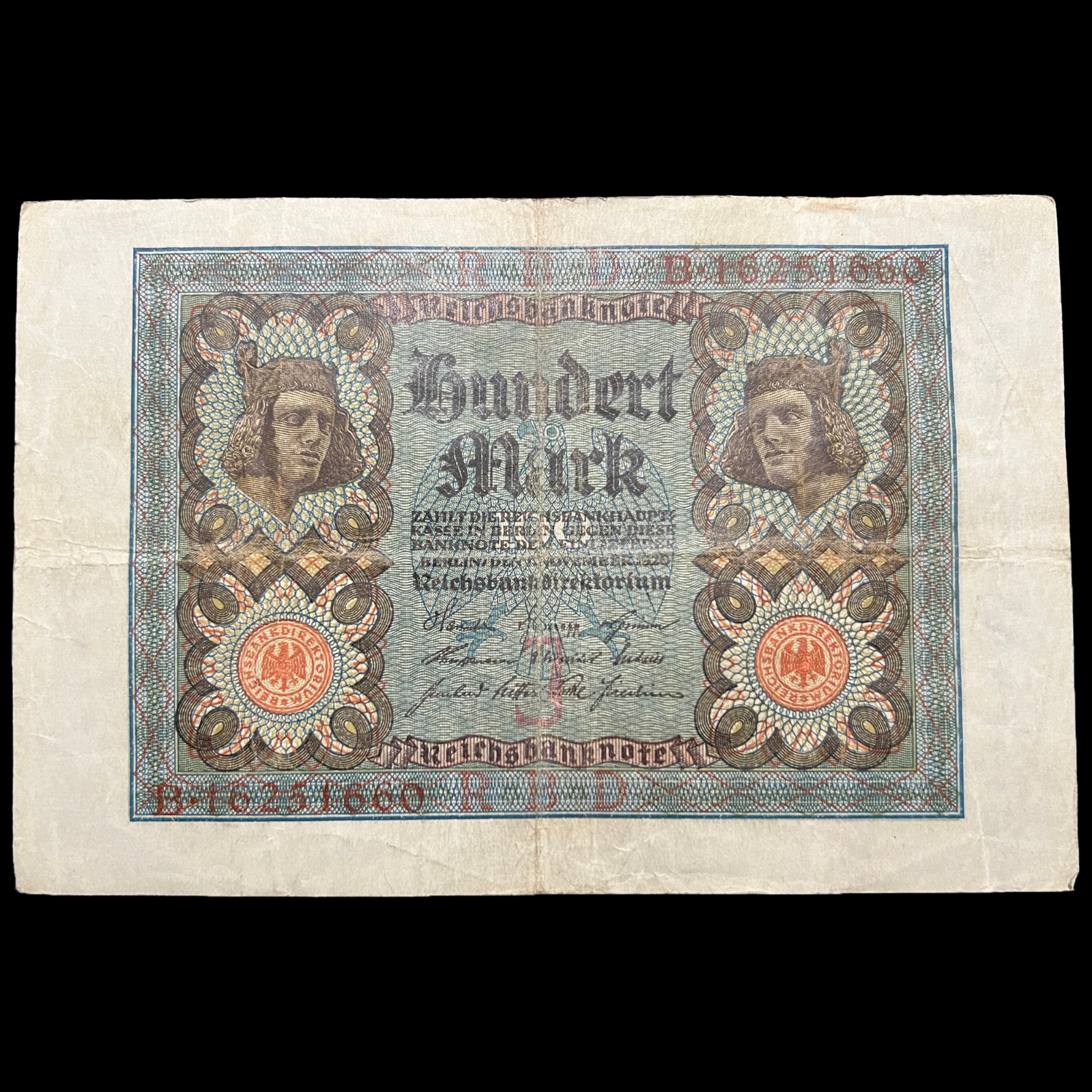 2x 1920 German 100 Mark post WWI WW1 Banknote Paper Money Kaiser Pre Hitler Nazi