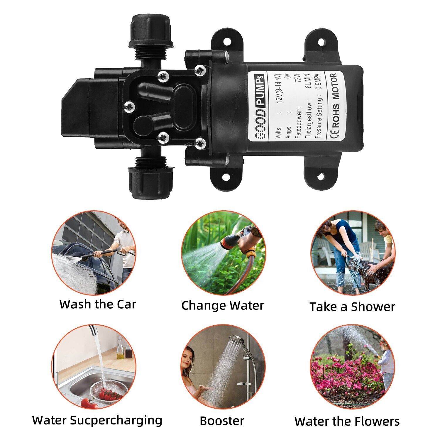 12V 130PSI High Pressure Self-Priming Diaphragm Water Pump