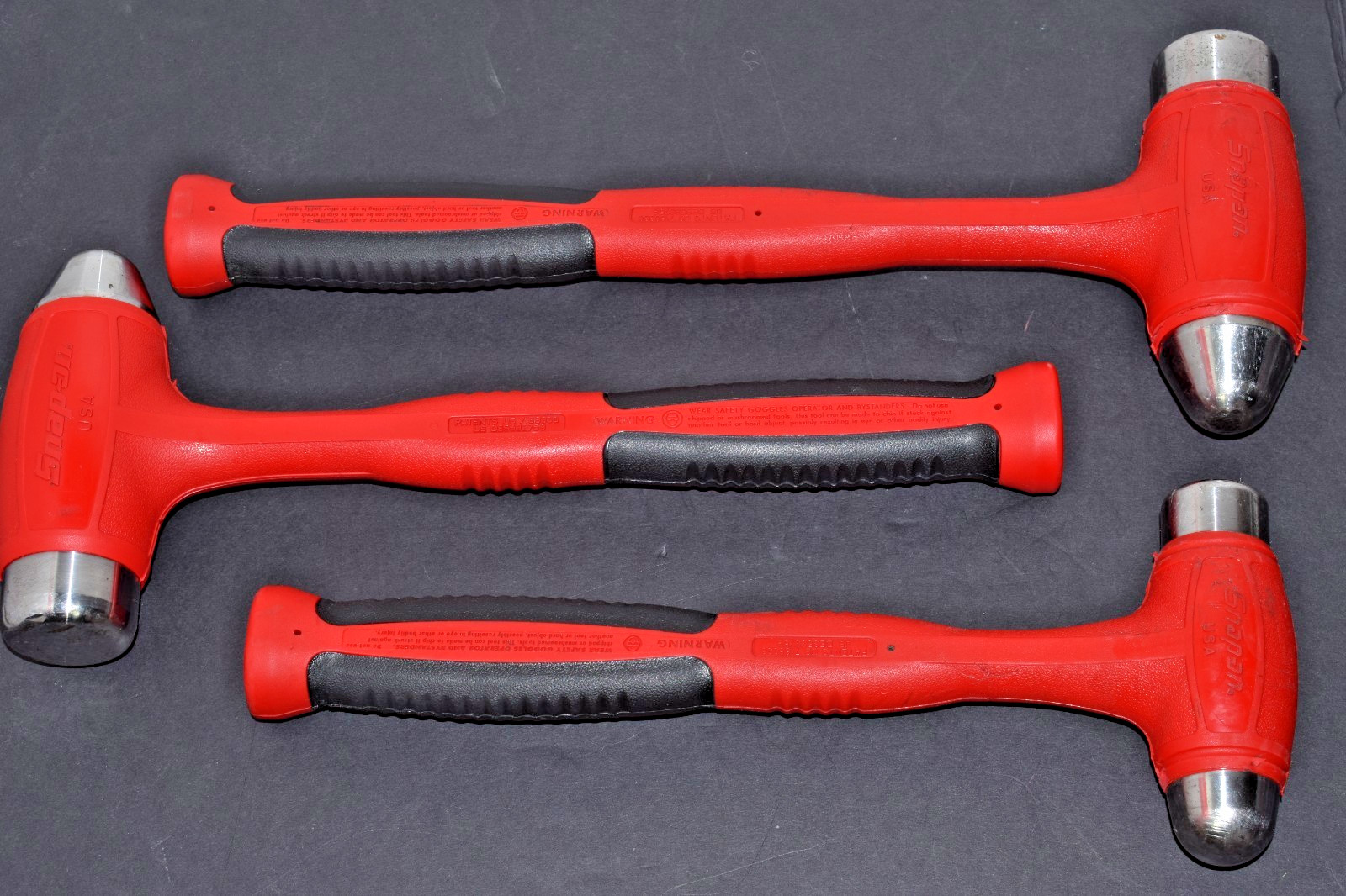 Snap-On RED 3pc Ball Peen Soft Grip 24 32 40oz Steel Face Dead Blow Hammer Set