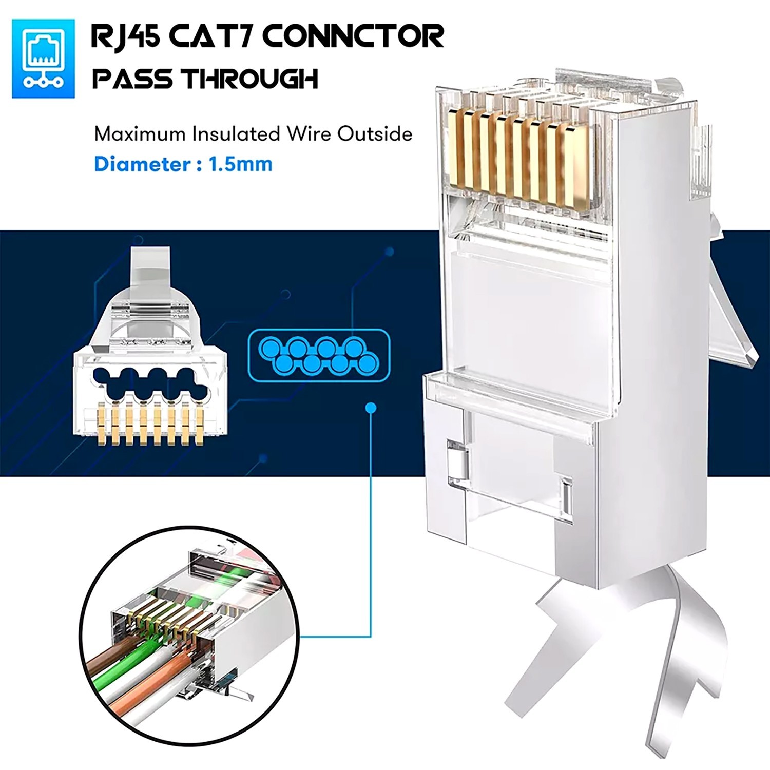 100pcs CAT6 / CAT6E Shielded RJ45 Pass Through Modular Plug Cable Connector 8P8C