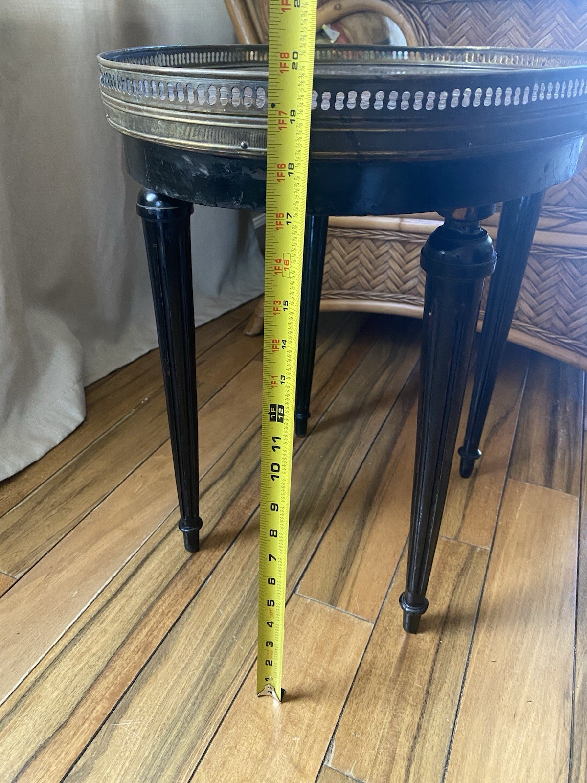 FRENCH Louis XVI Style Small Bouillotte Marble Top And Brass Edge Side Table