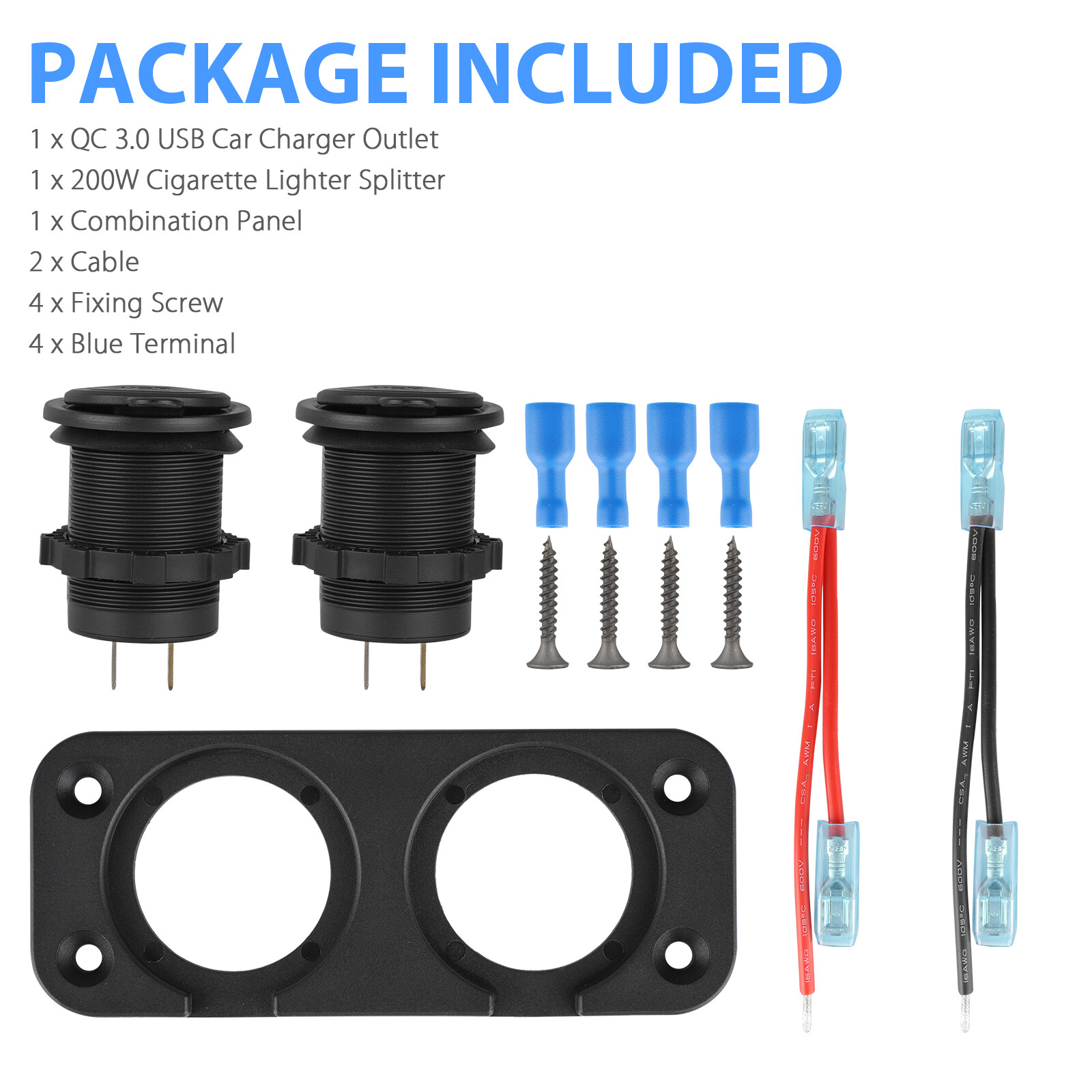 12V QC3.0 Dual USB Charger Car Cigarette Lighter Socket Plug Panel For Car Truck