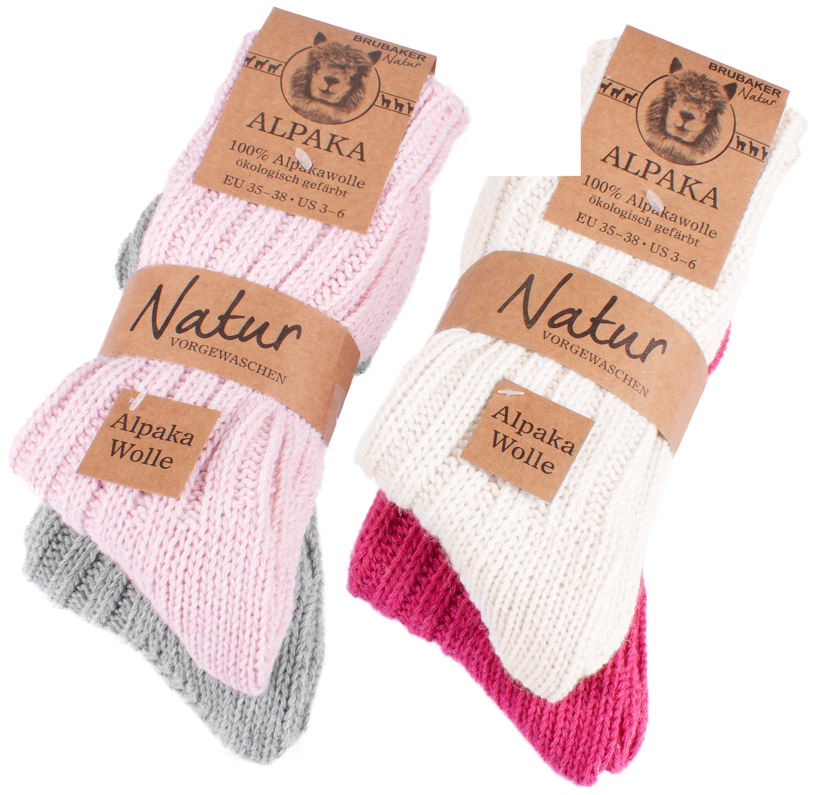 BRUBAKER Men's Women's Alpaca Wool Socks Winter Socks for Men Women 4 Pair Pack