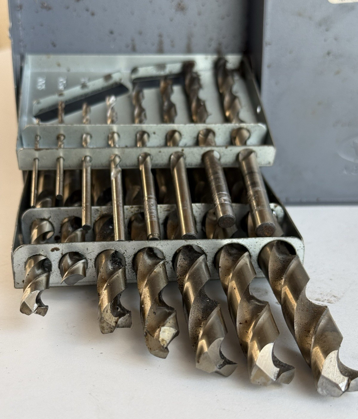 Vintage Drill Bit Holder HUOT 1/16 To 1/2 By 1/32 with assorted bits / used