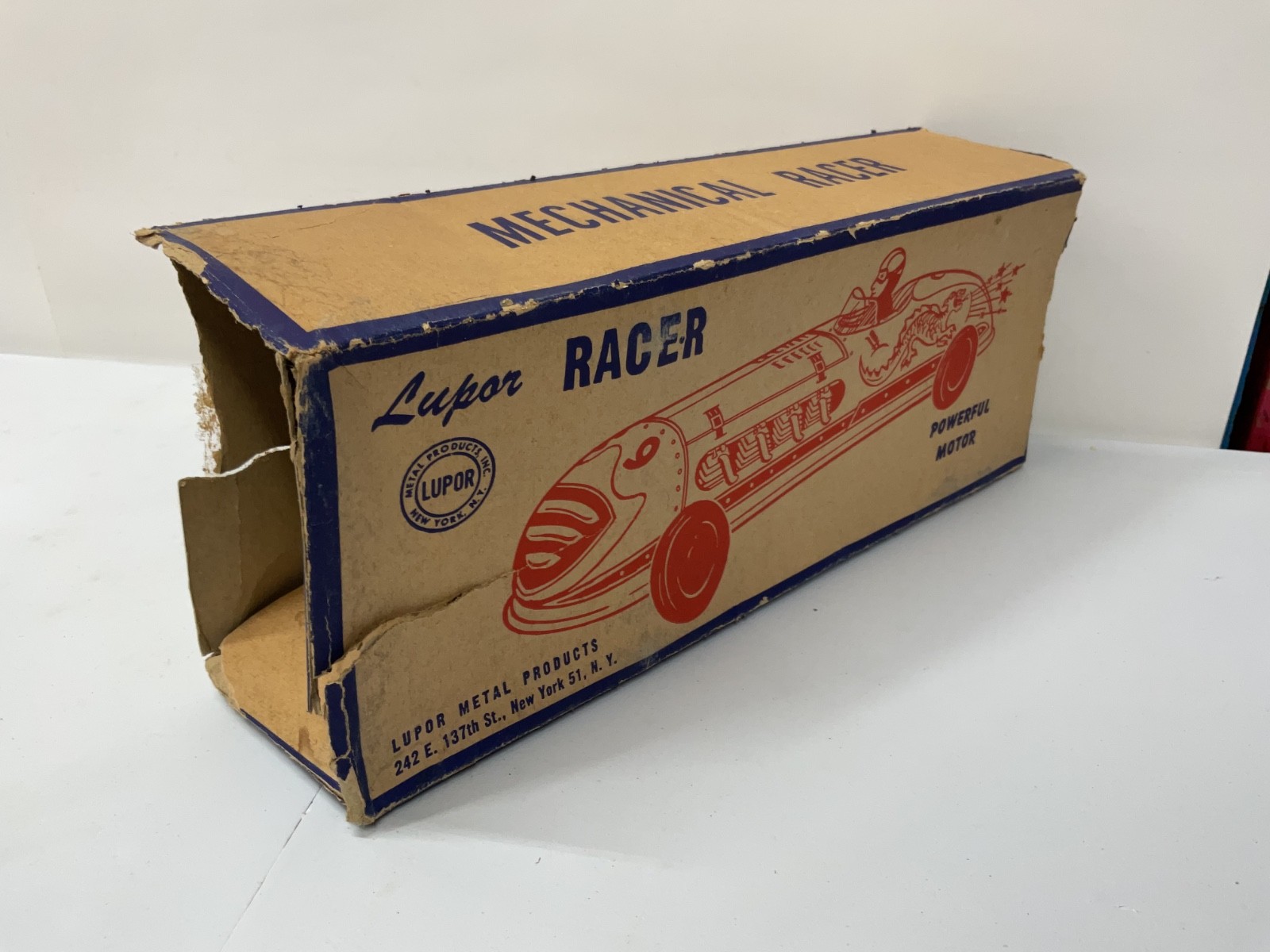 VINTAGE LUPOR TIN WINDUP RACER WITH ORIGINAL BOX