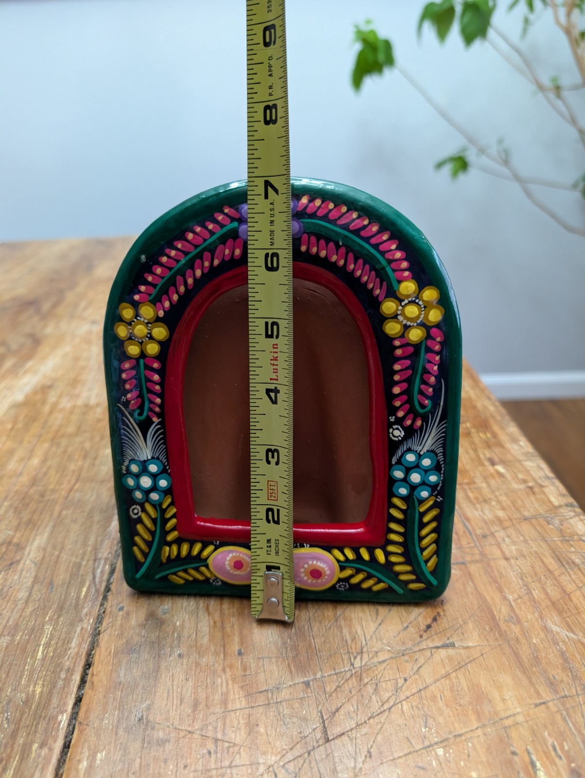 Vintage Terracotta Picture Frames Hand Painted Arch Mexico Vibrant Folk Art