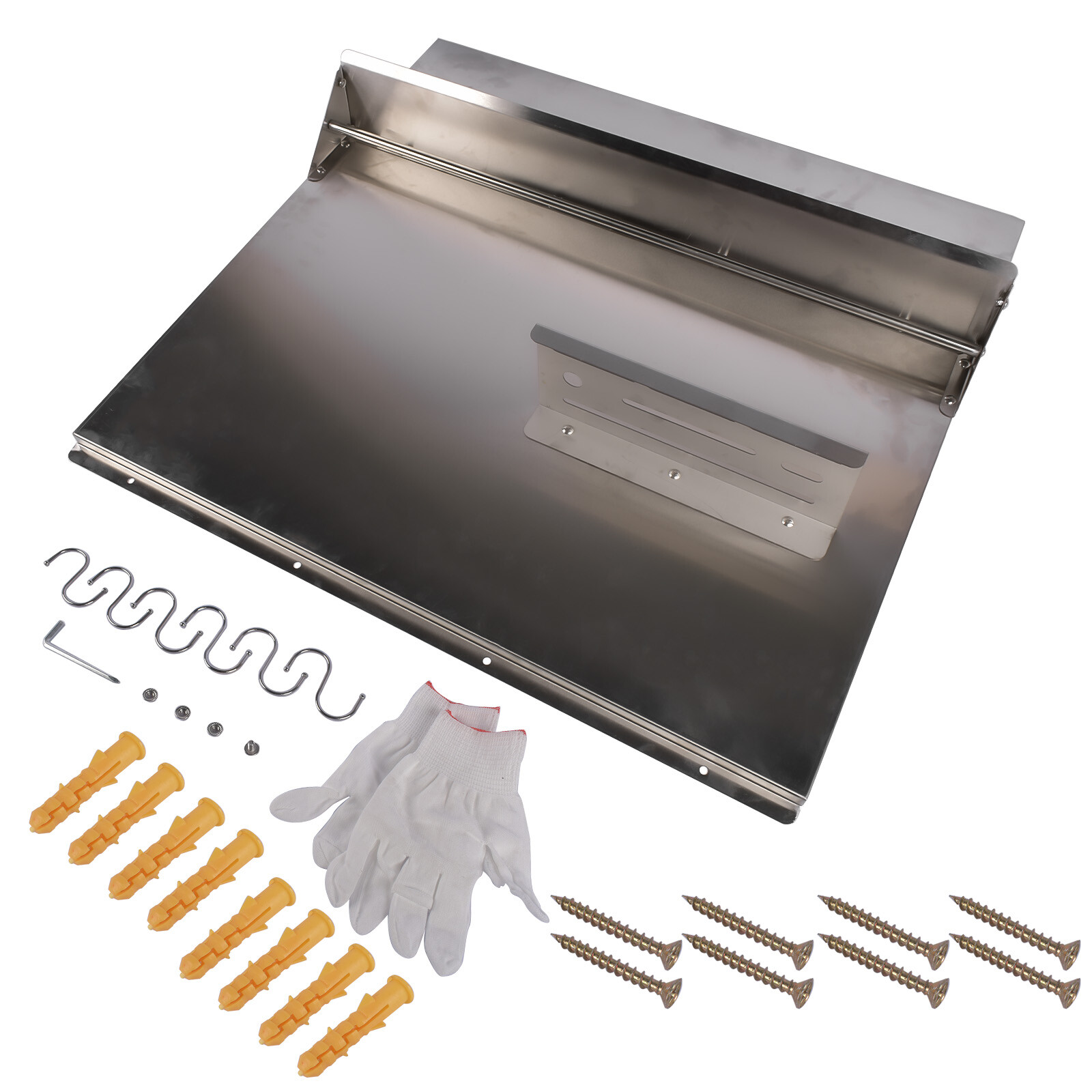 Backsplash with Shelf & 6 Hooks Stainless Steel Kitchen Range Hood Shield Silver