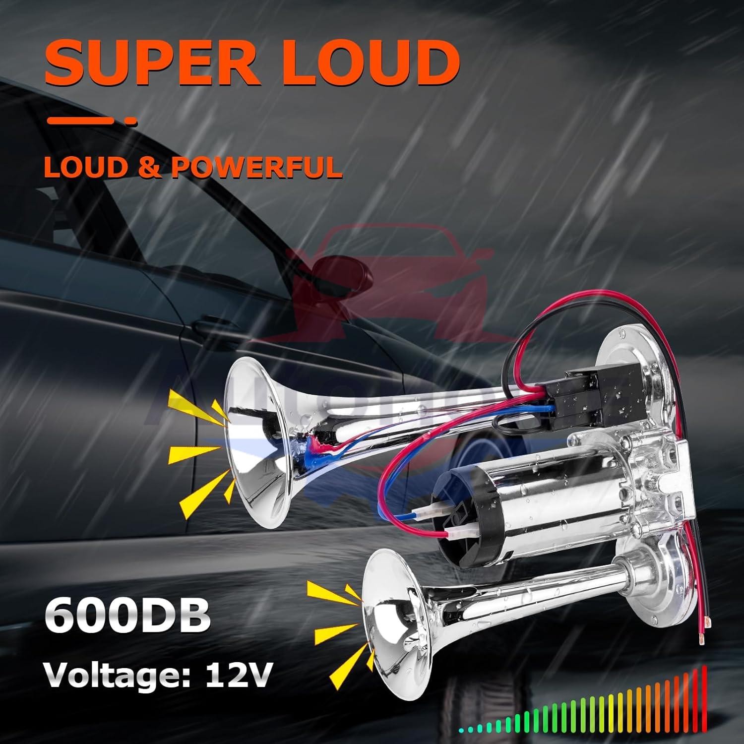600DB Dual Trumpets Super Loud Car Electric Air Horn Truck Boat Train Speaker US