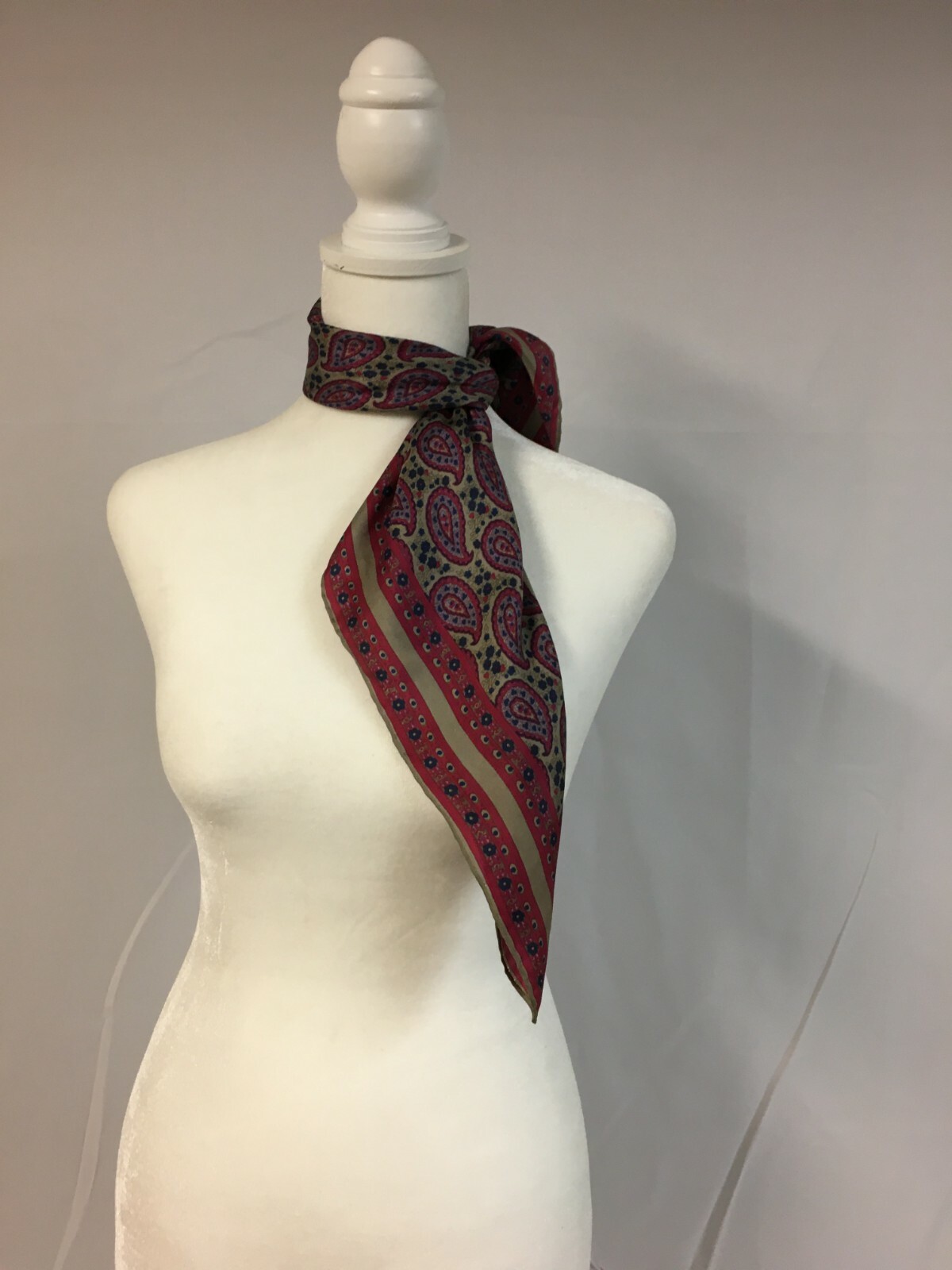 Vintage Ann Klein Silk Scarf 26" Square Fuchia Navy Gray Paisley