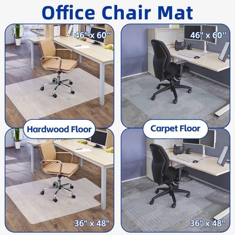 1/2/4/6PCS Office Chair Mat Anti-Slip for Hard/Carpet Floor 36 x 48"/46 x 60"