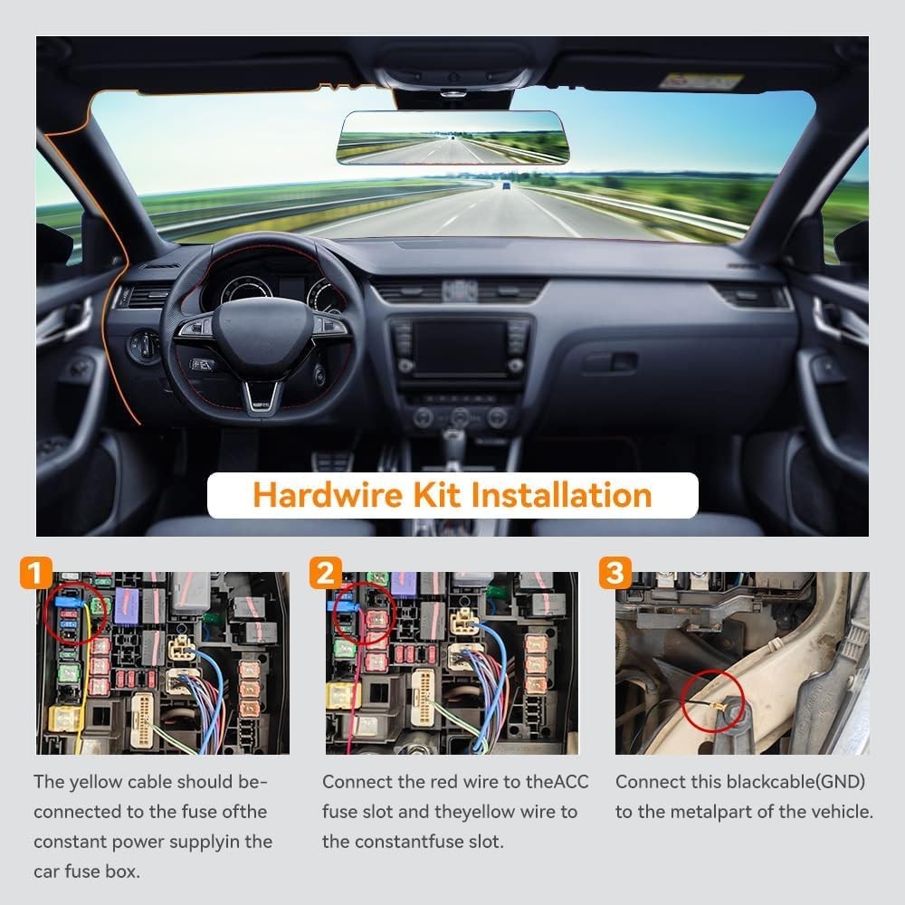 WOLFBOX USB-C 4A Hardwire Kit for Parking Mode 11.48ft with Battery Protection