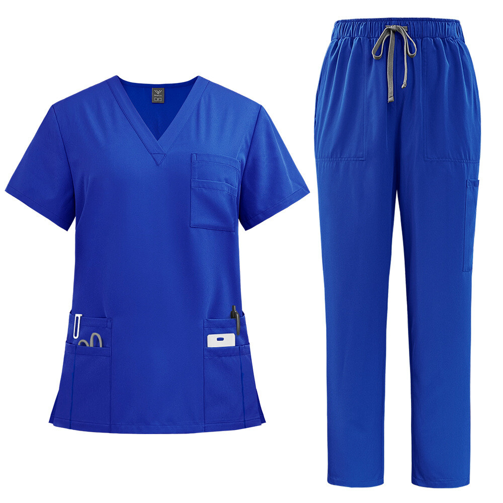 Unisex STRETCH Scrub Set Solid V-Neck Top Not-joger Pant Men Women Nurse Uniform