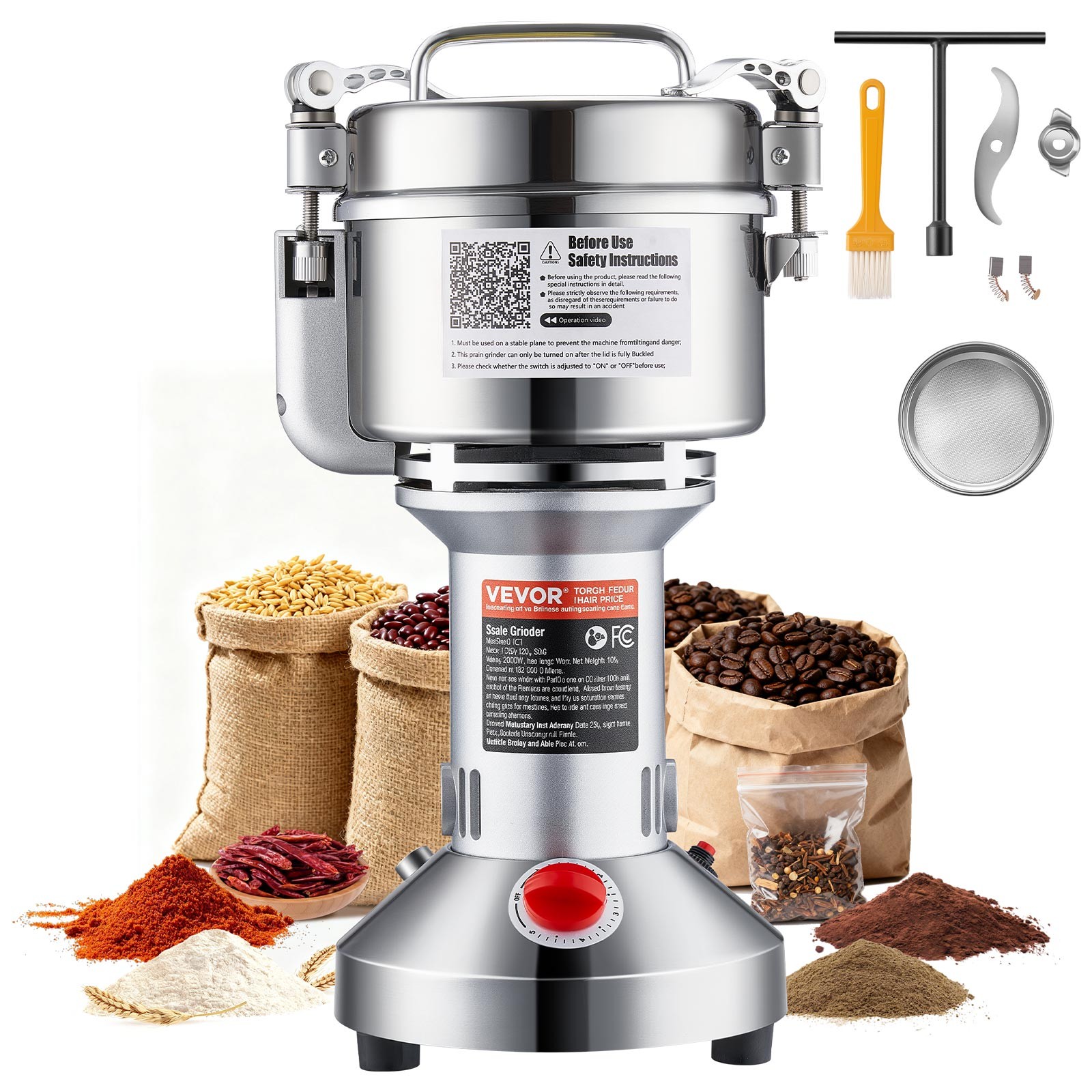 VEVOR 550g Commercial Spice Grinder Electric Grain Mill Grinder High Speed