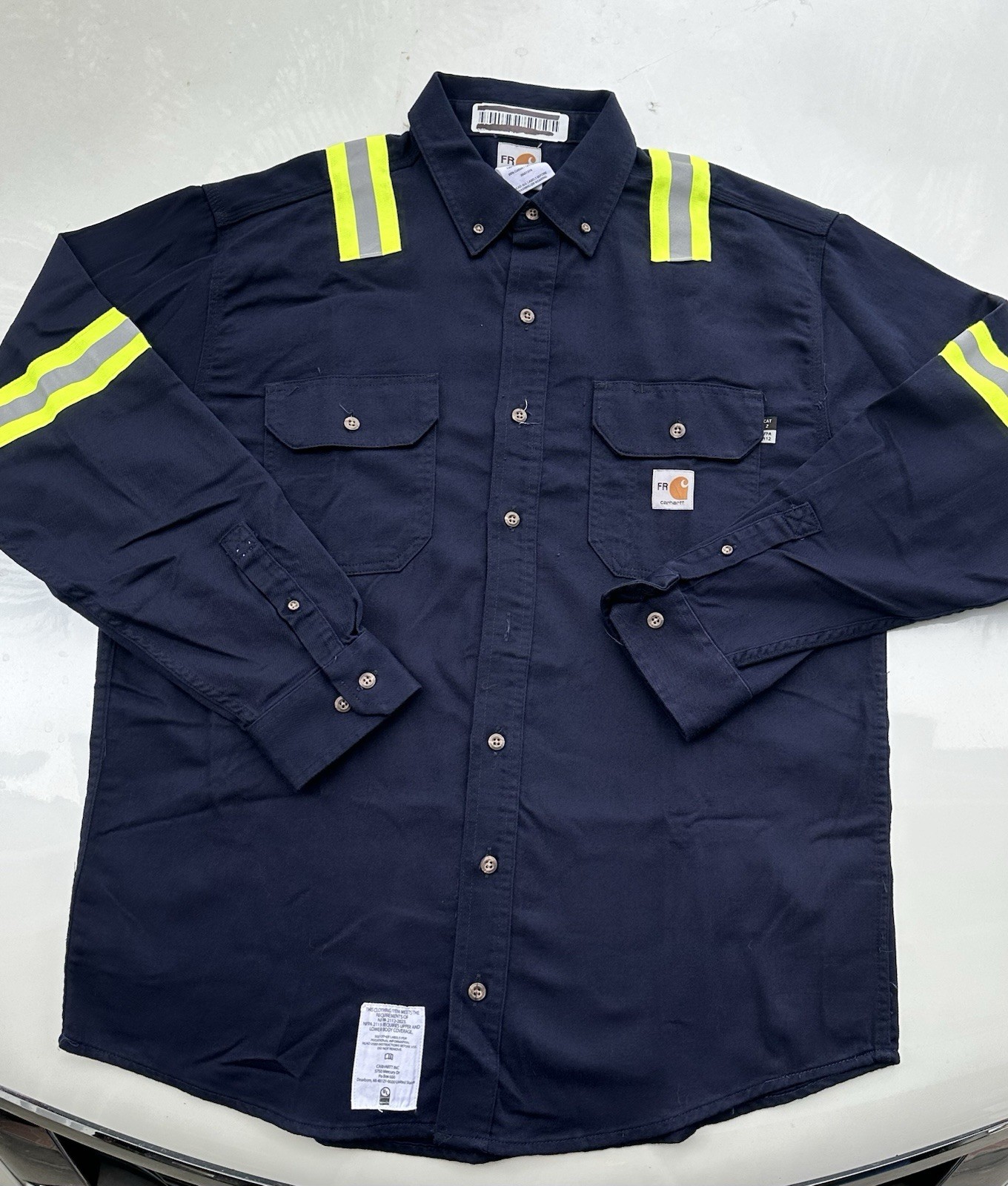 Lot Of 2 Carhartt FR Hi-Visibility Cotton Work Shirts Large Reg CAT 2 NFPA 2112