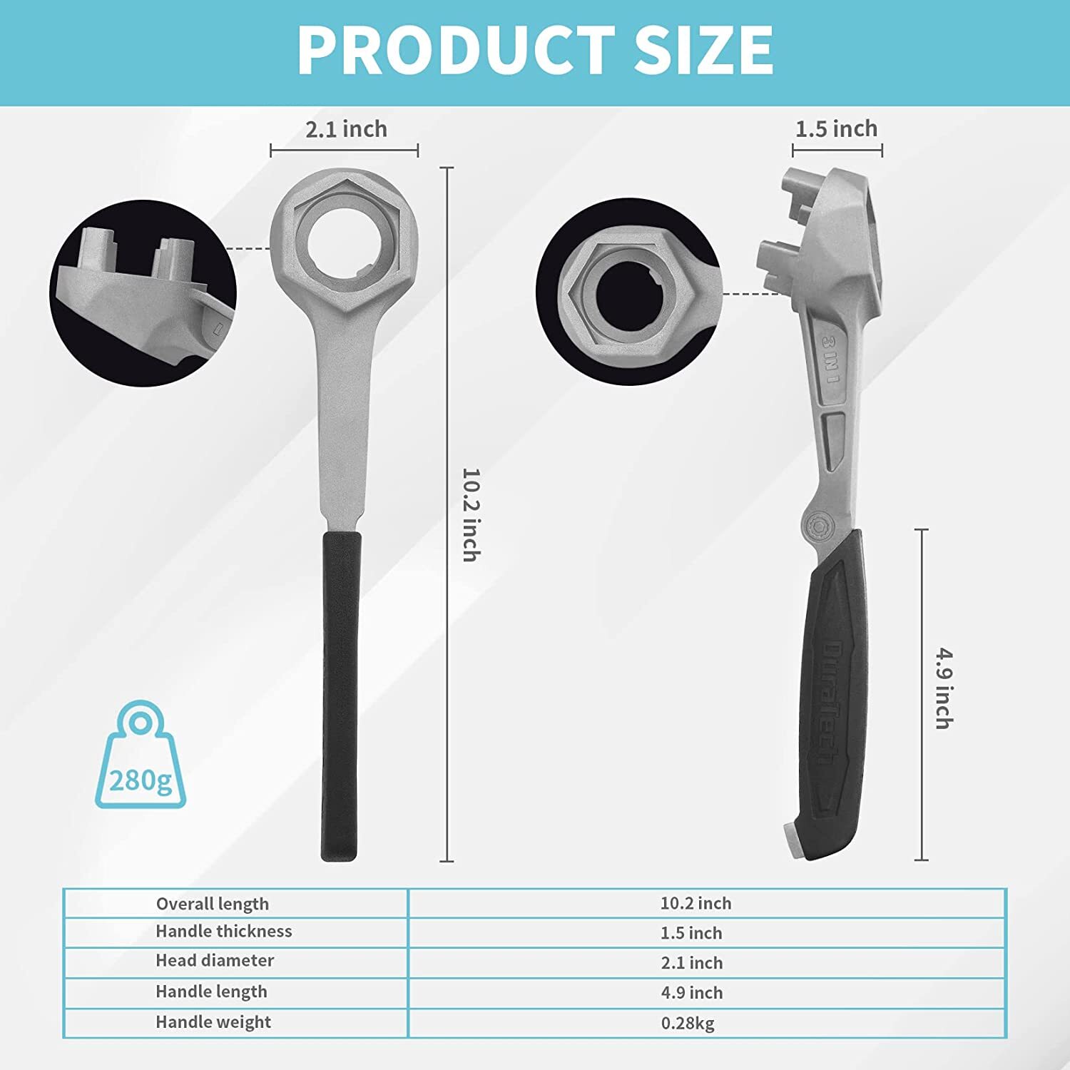DURATECH Drum Wrench 3-in-1 Bung Wrench Barrel Opener Tool Fits 3/4" 2" Bung Cap