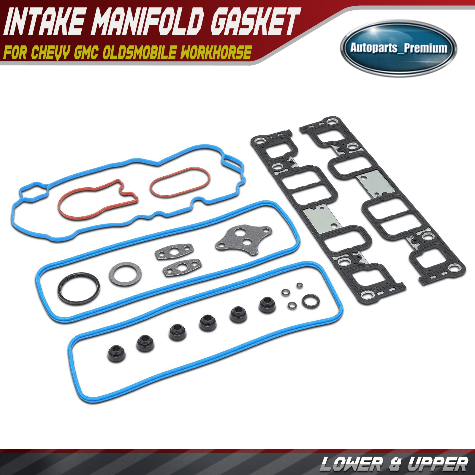 Lower & Upper Engine Intake Manifold Gasket for Chevy GMC Oldsmobile Workhorse