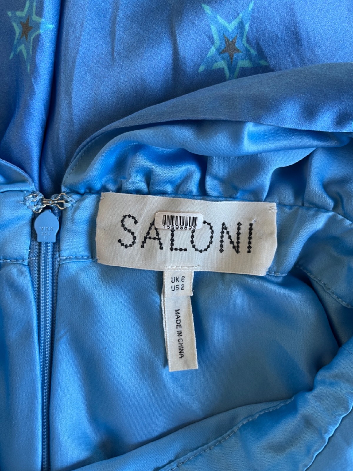 Saloni Fleur Silk-Satin Midi Dress in Sky Flourish Wedding guest Dinner Party