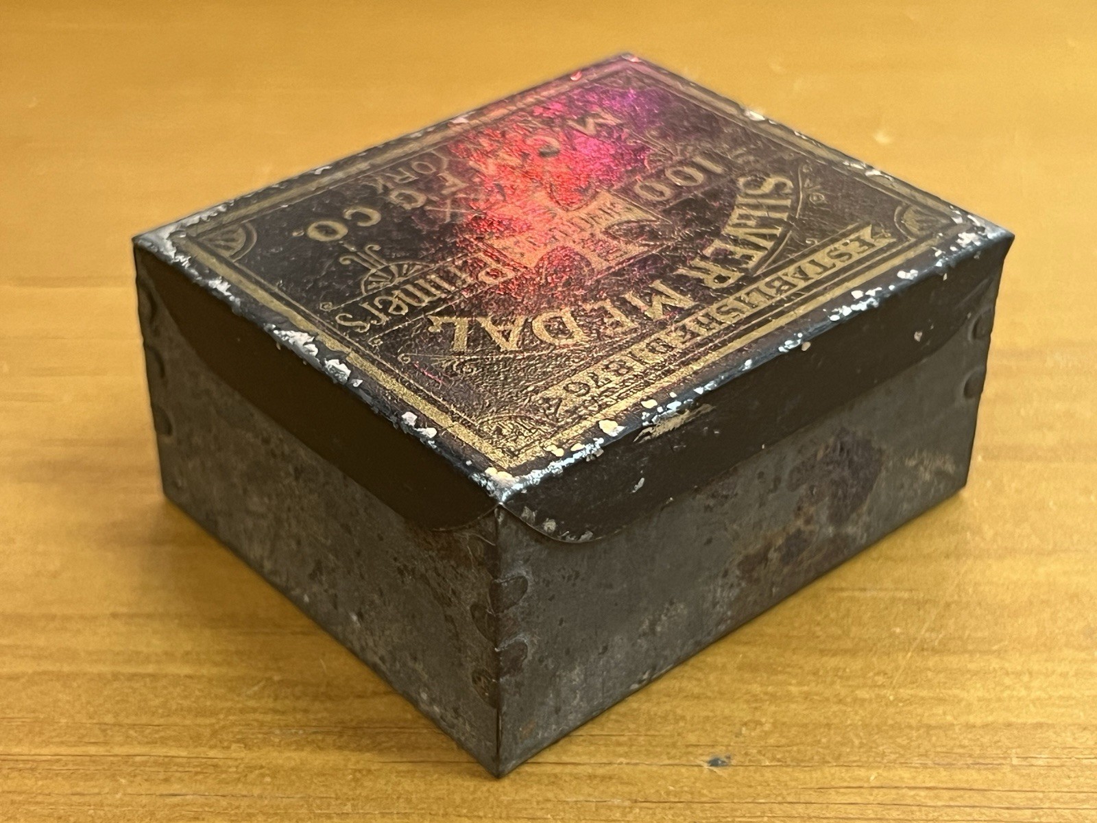 Antique Blasting Cap Primers Empty Metal Box Silver Medal