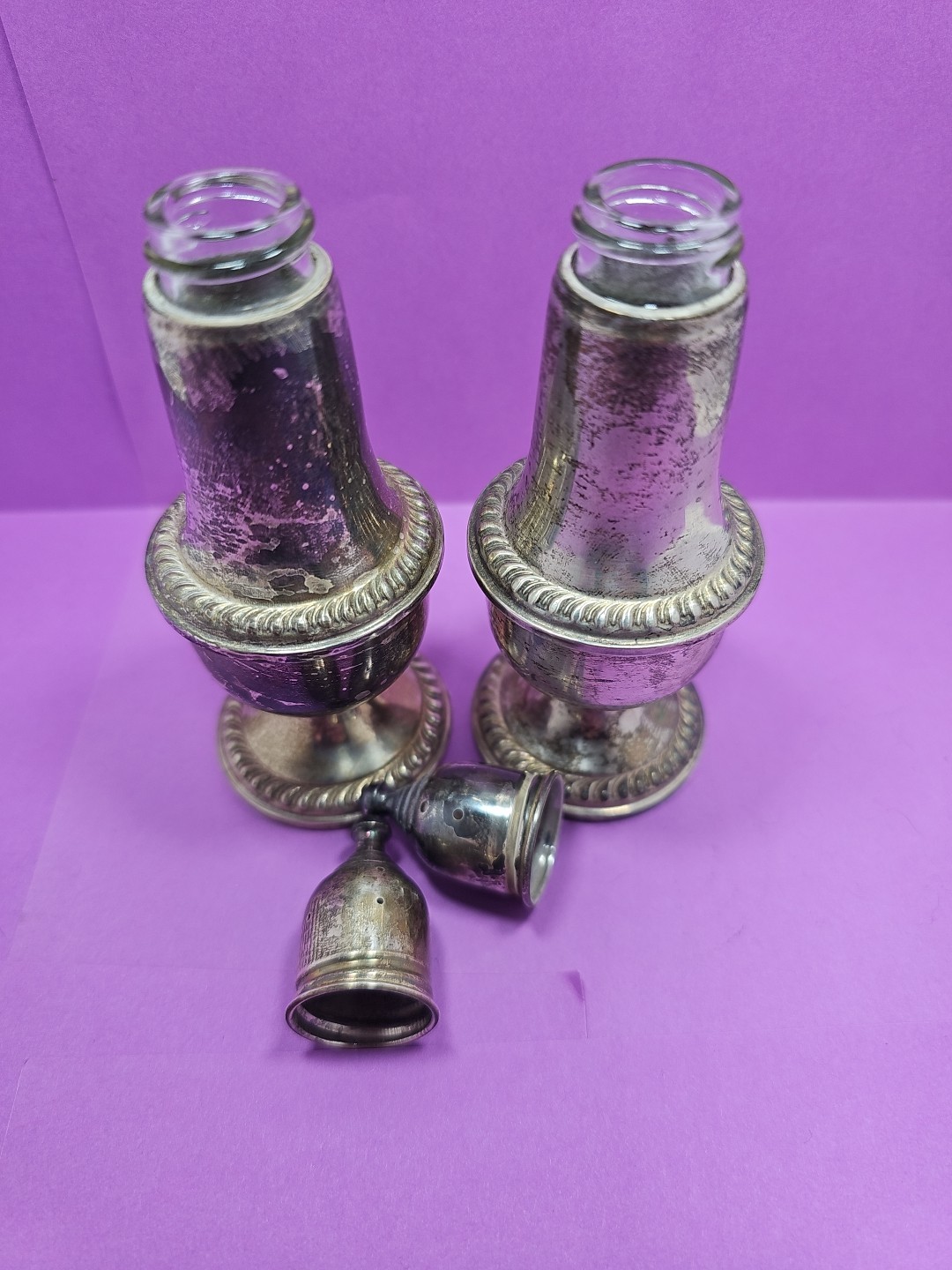 Empire Sterling Silver Vintage 242 Salt And Pepper Shaker Set Glass Lined