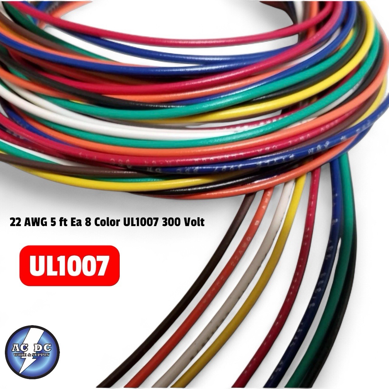 22 AWG Gauge Stranded Hook Up Wire Kit 5 ft Ea 8 Color UL1007 300 Volt