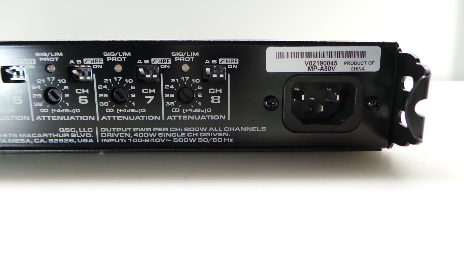 QSC MP-A80V 8-Channels 200W LO-Z/HI-Z Commercial Amplifier - Used - Read