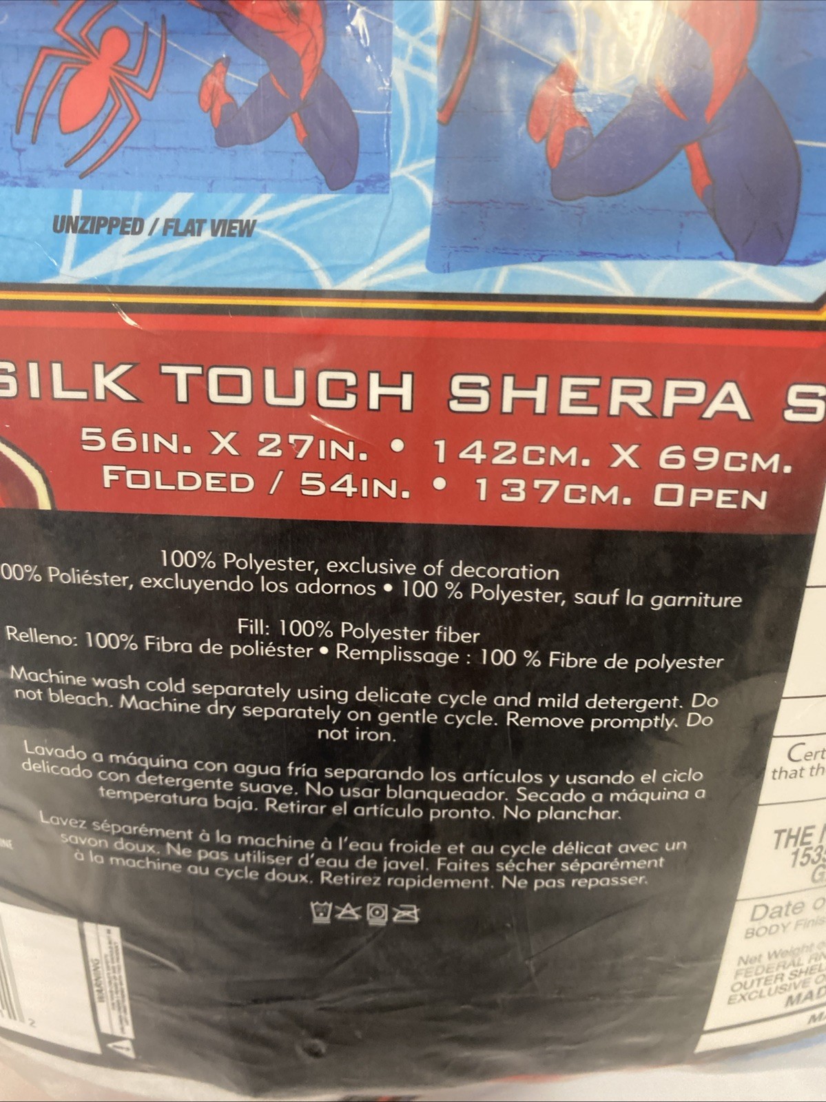 Marvel Spider-man Youth Sleeping Bag/Blanket Size 56” X 27”