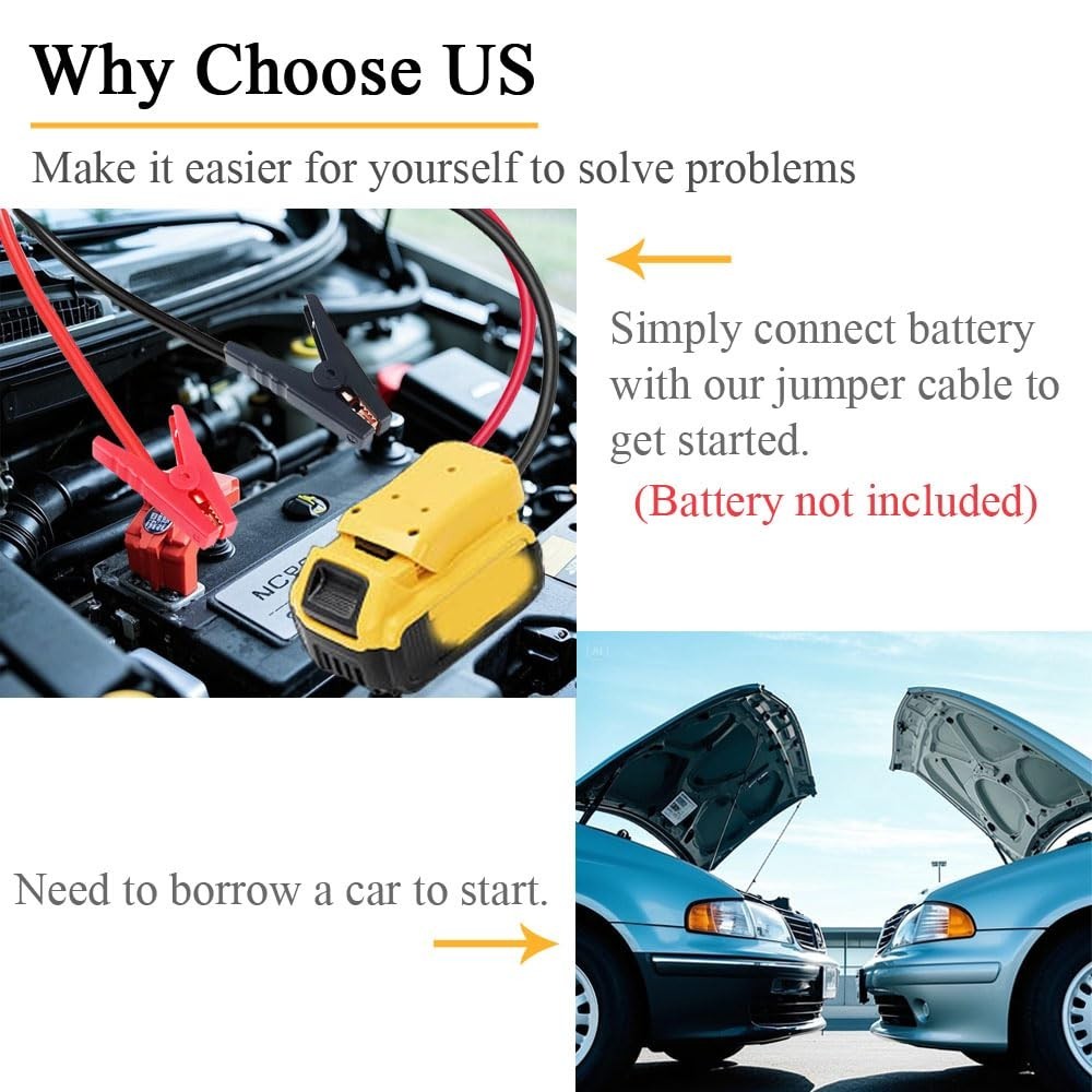 Jumper Cables with Adapter Compatible with Dewalt 20V Battery, 1.3FT 8AWG..
