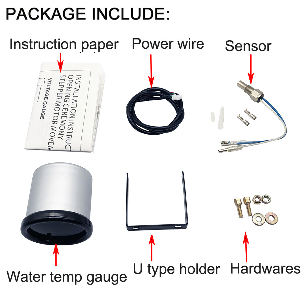 2''52mm Water Temp Gauge Meter W/ 1/8 NPT Temp Sensor 100-300℉ 7 Color LED