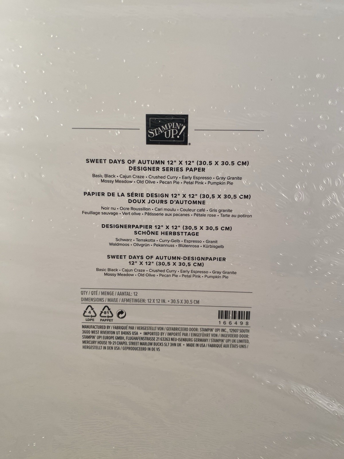 SWEET DAYS OF AUTUMN Designer Series Paper DSP Stampin Up 12x12 Full Pack 2602