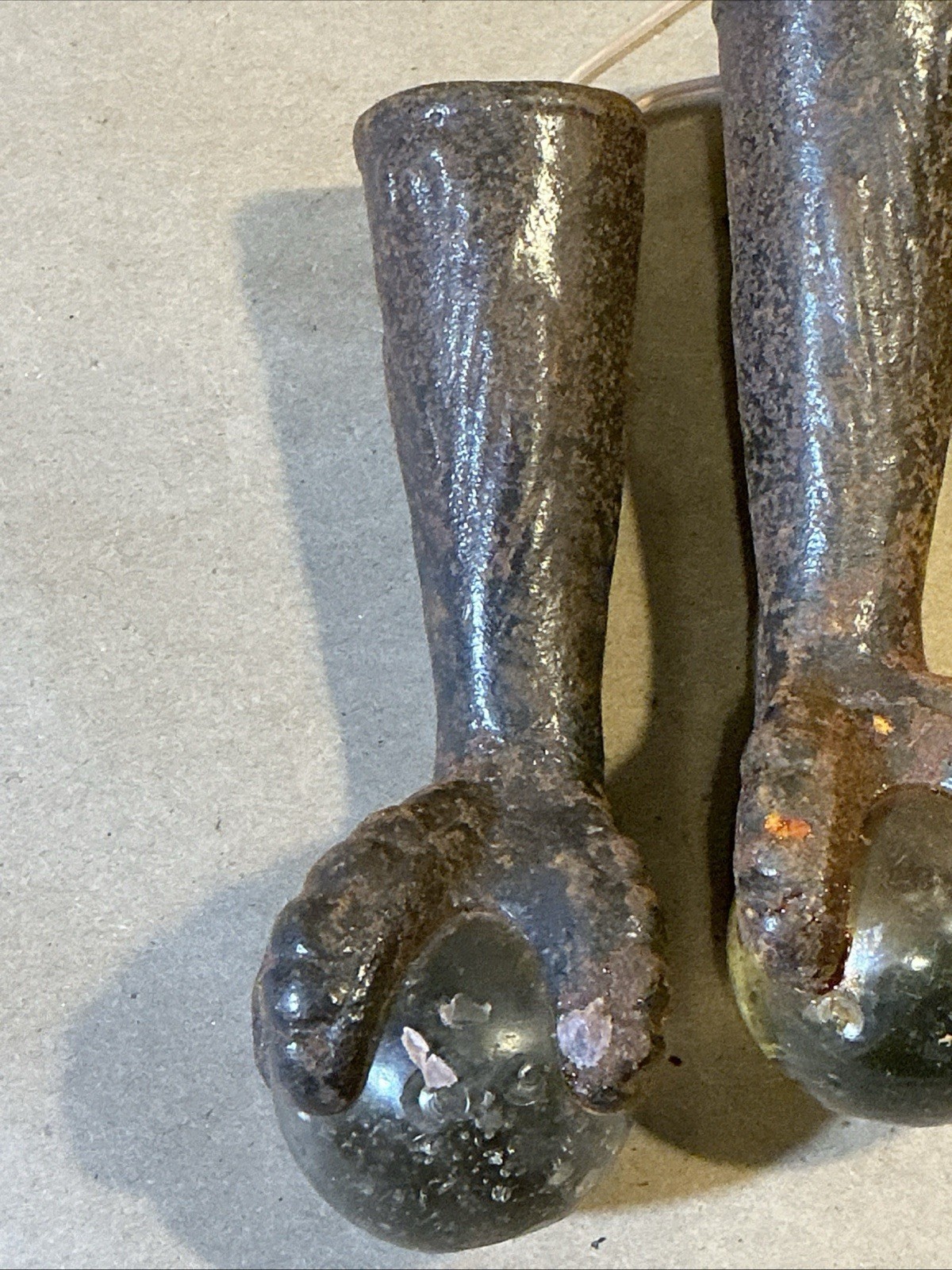 Set Of 4 Antique Cast Iron Glass Ball Table Feet Claw Feet As Is INV-AD60