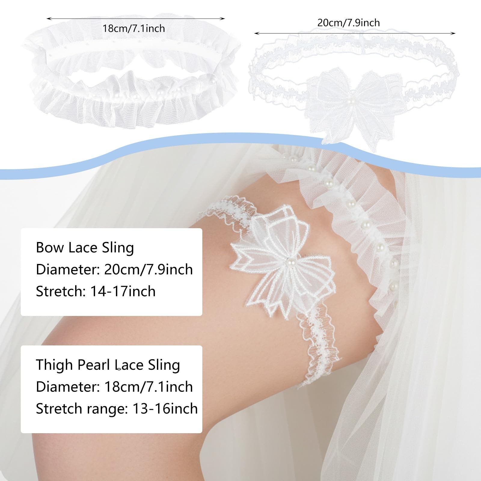2Pcs White Lace Bow Wedding Garter, Wedding Garter for Bride, Elegant Garters...