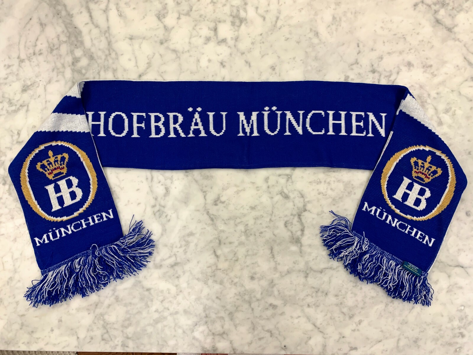 NEW Hofbrau Munchen Brewery Beer Scarf Reversible Blue and White 61” L x 7.5” W