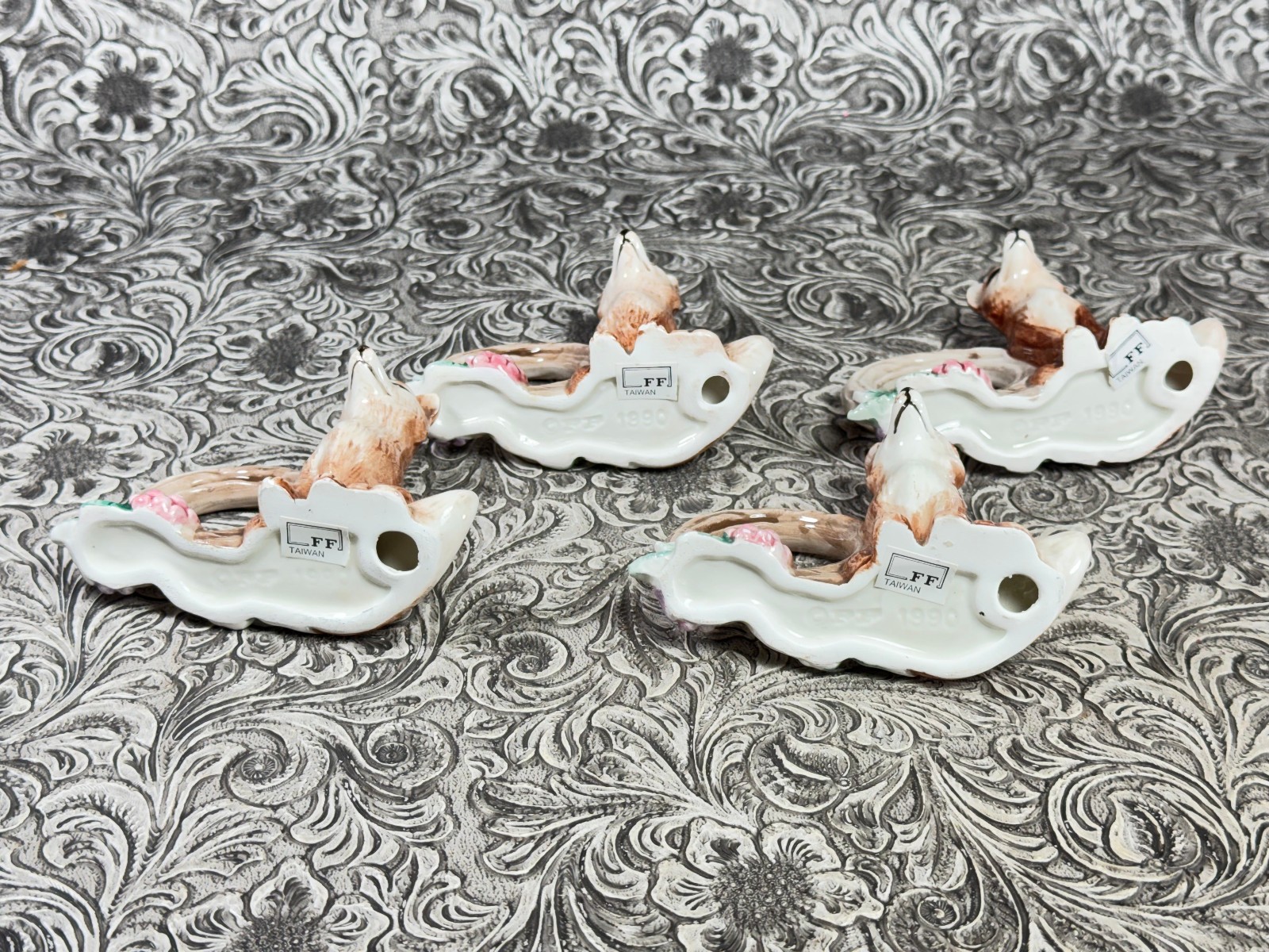 Vintage Fitz & Floyd Reynard The Fox Napkin Rings 1990 Woodland FF Christmas