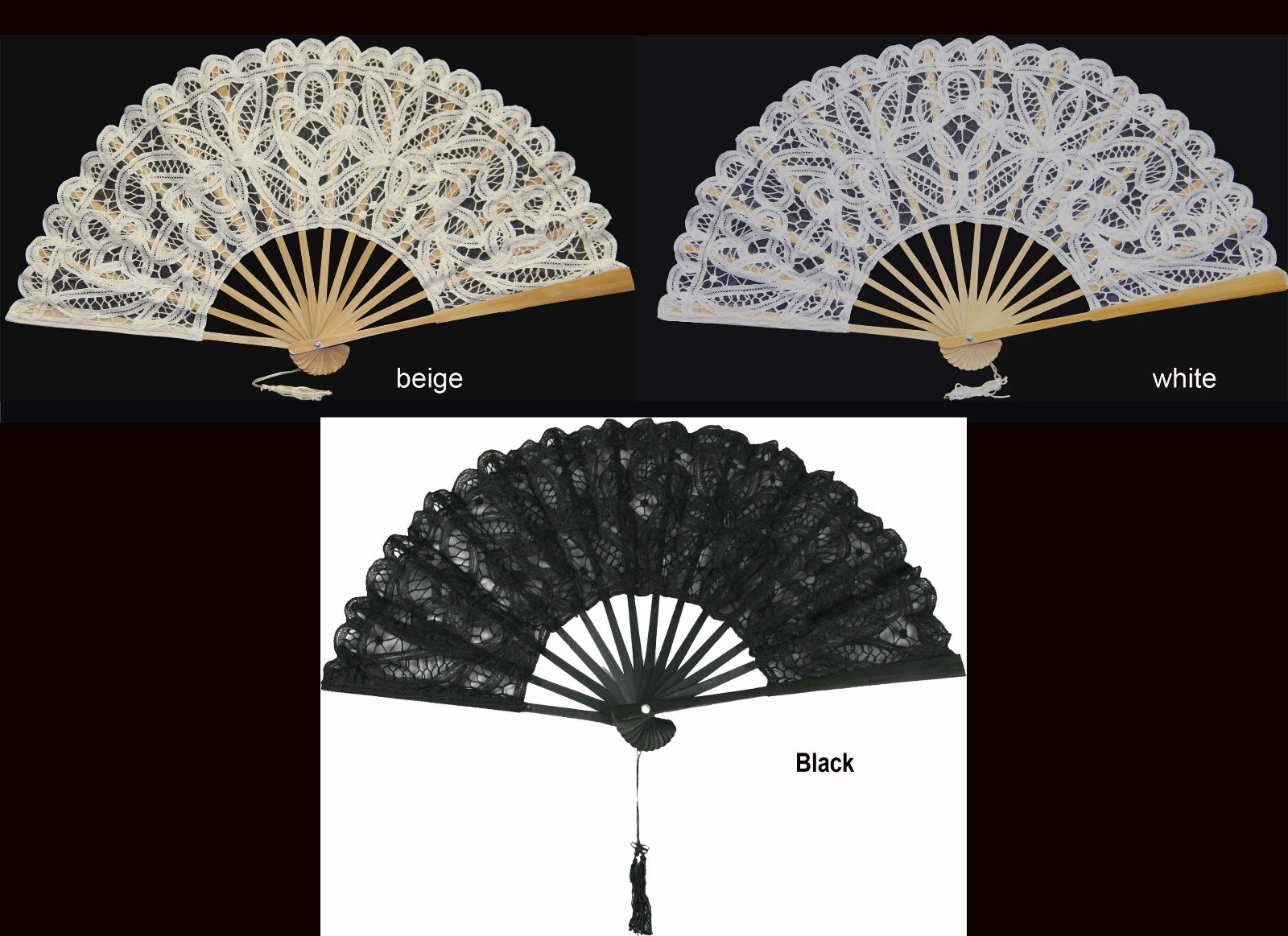 Battenburg Lace Victorian Civil War Fan Beige White or Black Wedding Supplies