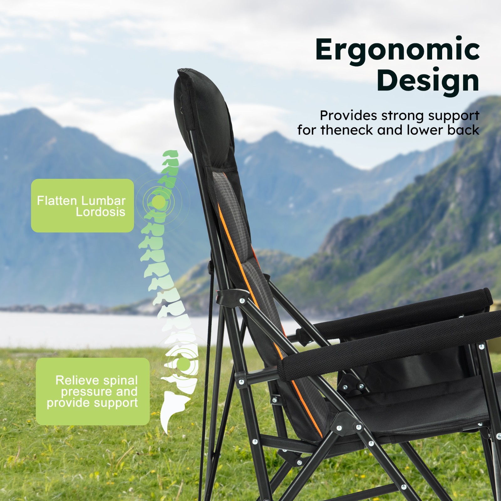 Heavy Duty Camping Chairs Oversize Folding Chair High Back Support 500lbs Black