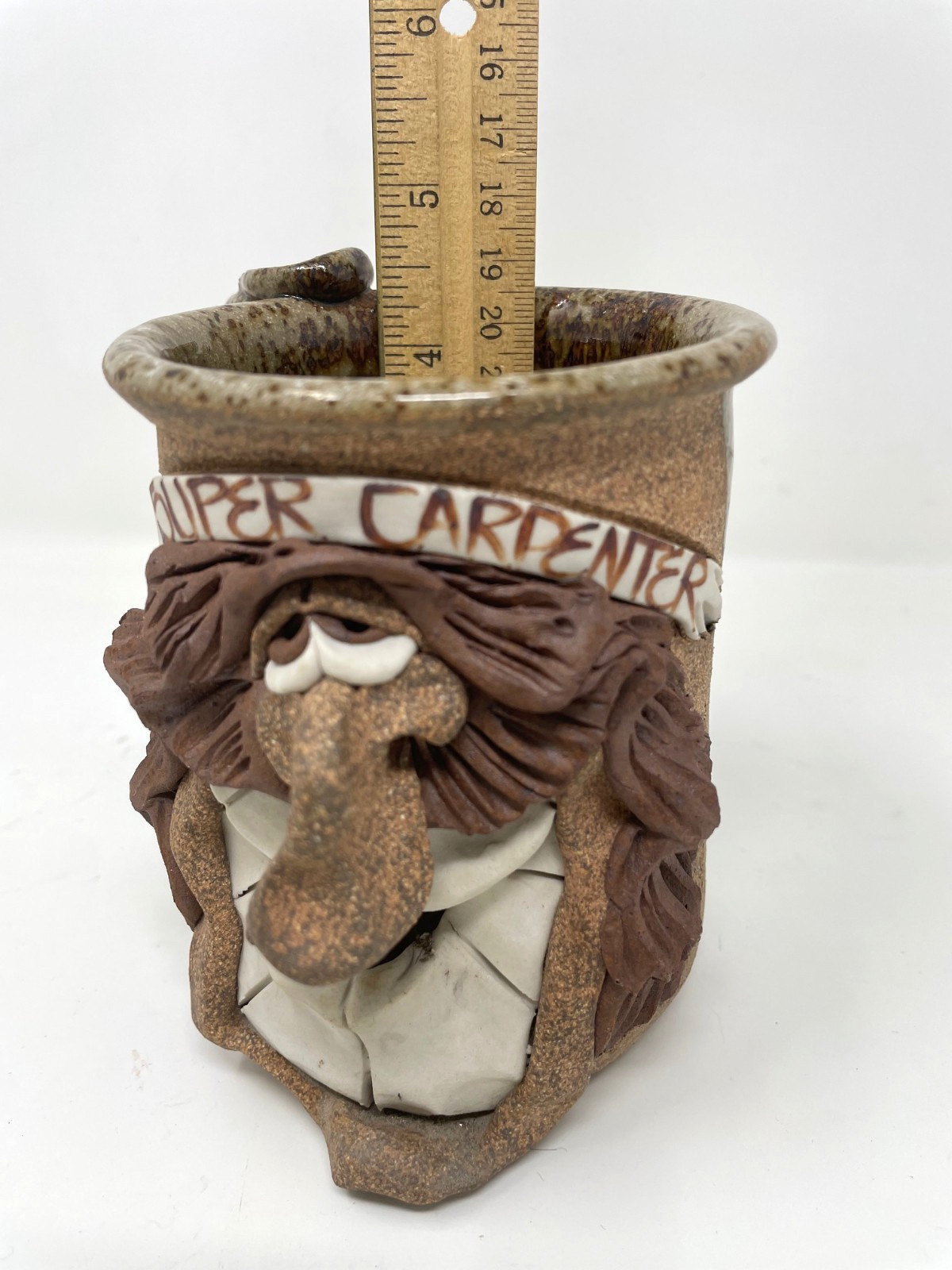 Coffee Tea Mug Cup Super Carpenter Vintage 3D Ugly Face Stoneware