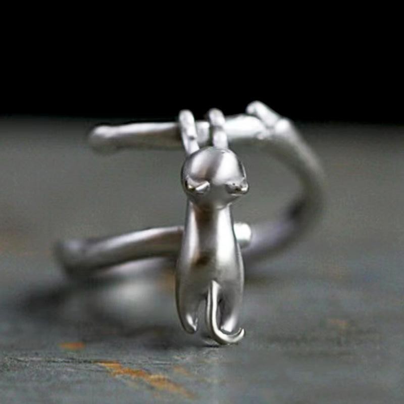 925 Sterling Silver Cat Branch Adjustable Ring for Women Elegant Jewelry Gifts!