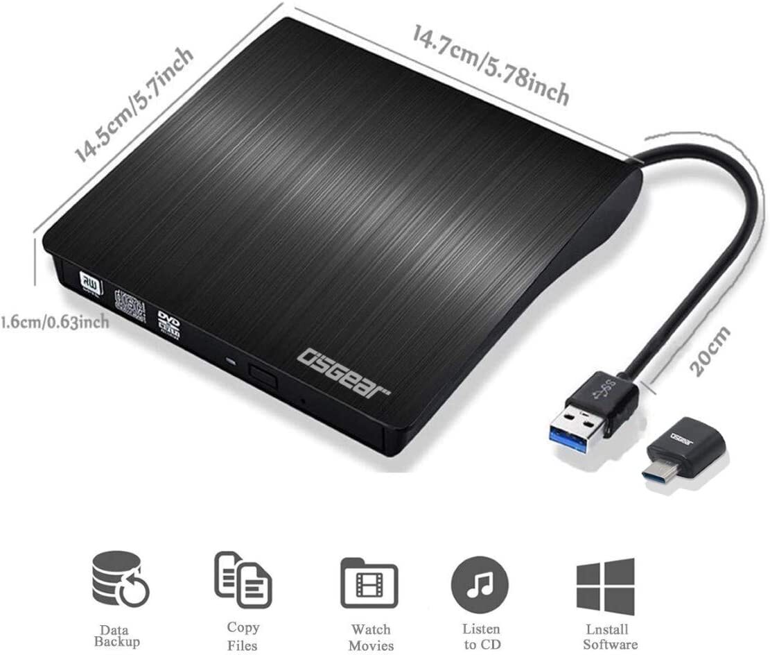 Slim External CD DVD RW Drive USB 3.0 Writer Burner Player Black For Laptop PC
