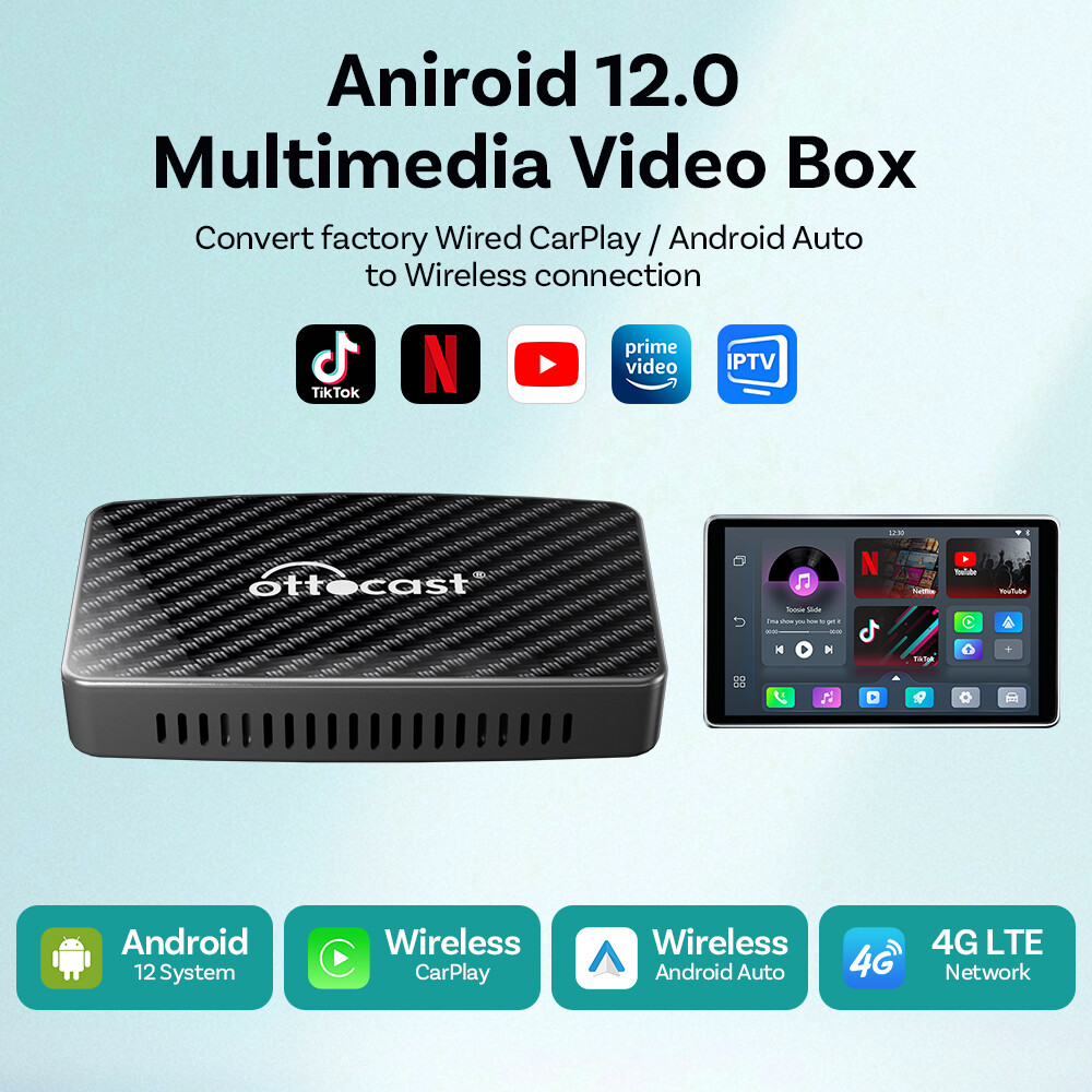 Ottocast Play2Video Pro - 3in1 Wireless CarPlay/Android Auto+Streaming