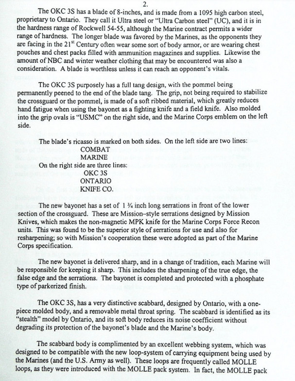 Vintage OKC3S Knife Marine Corps USMC Bayont & No Scabbard Ontario OKC-3S
