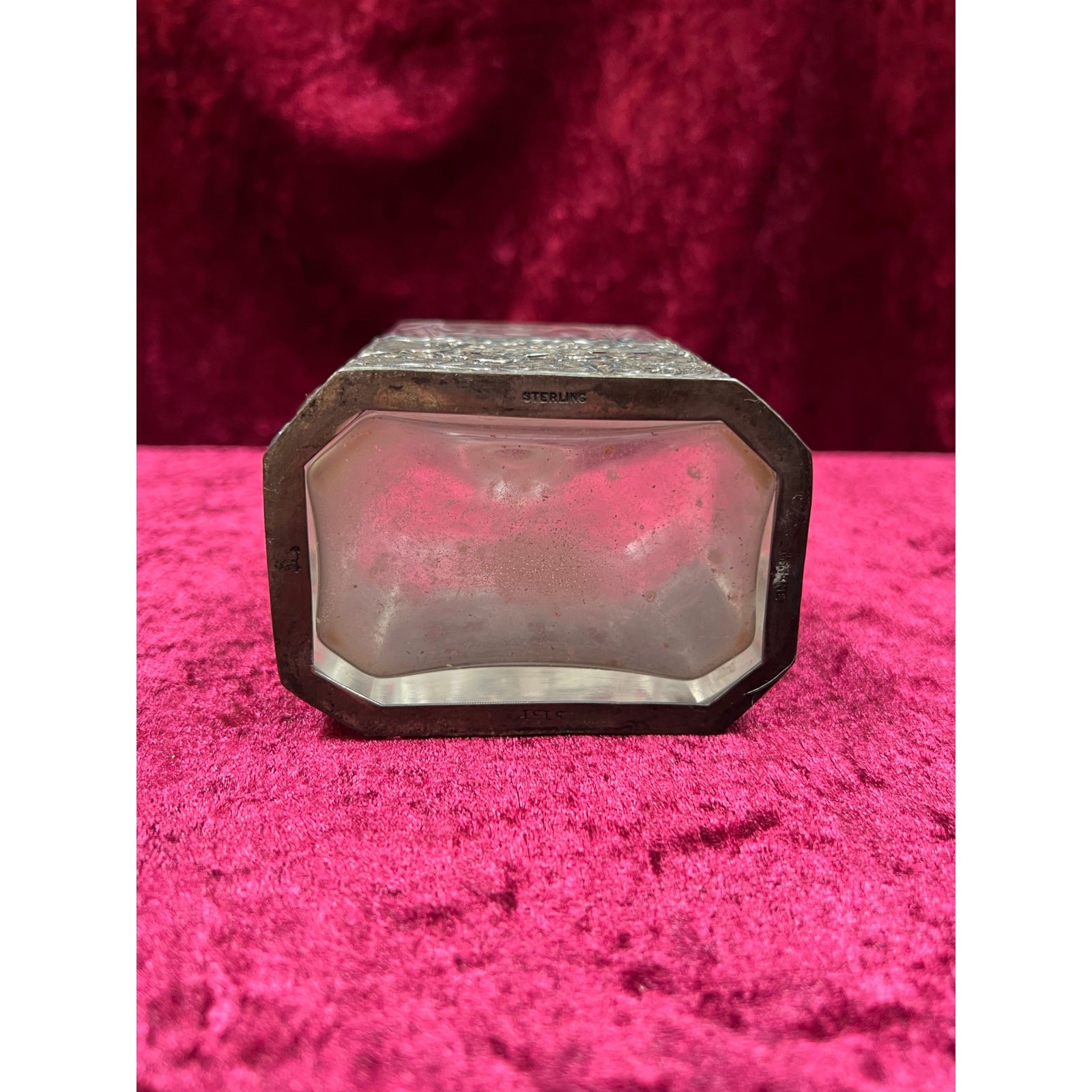 Antique Barware 18th Century Etched Glass Decanter Silver Repousse Germany