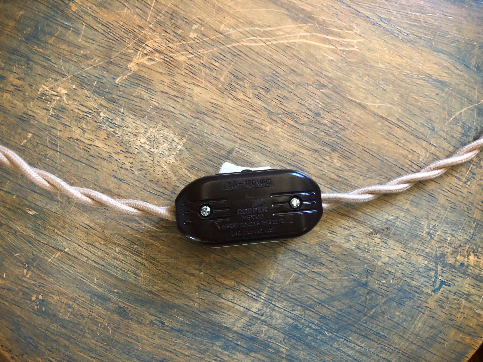 Inline Cord Switch- Cooper Vintage Style Rocker Feed Thru Switch, Lamp Wire Fans