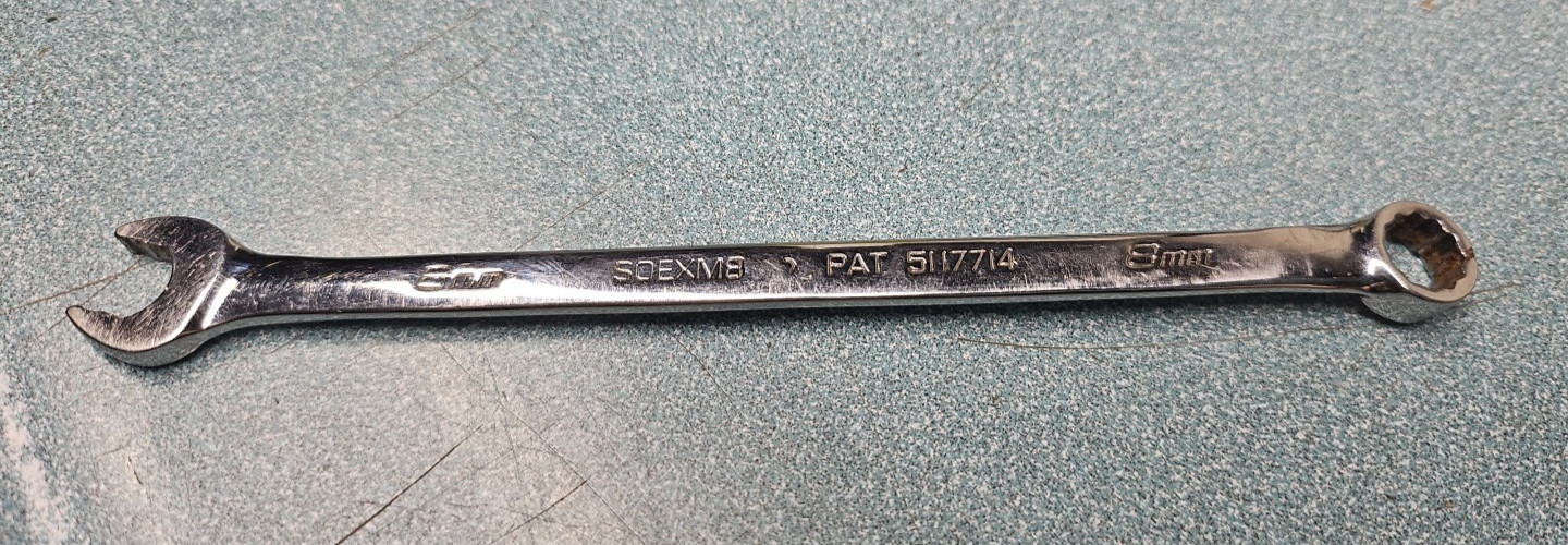 Snap-on SOEXM8 8mm Combination Wrench Chrome Alloy Steel Metric Silver