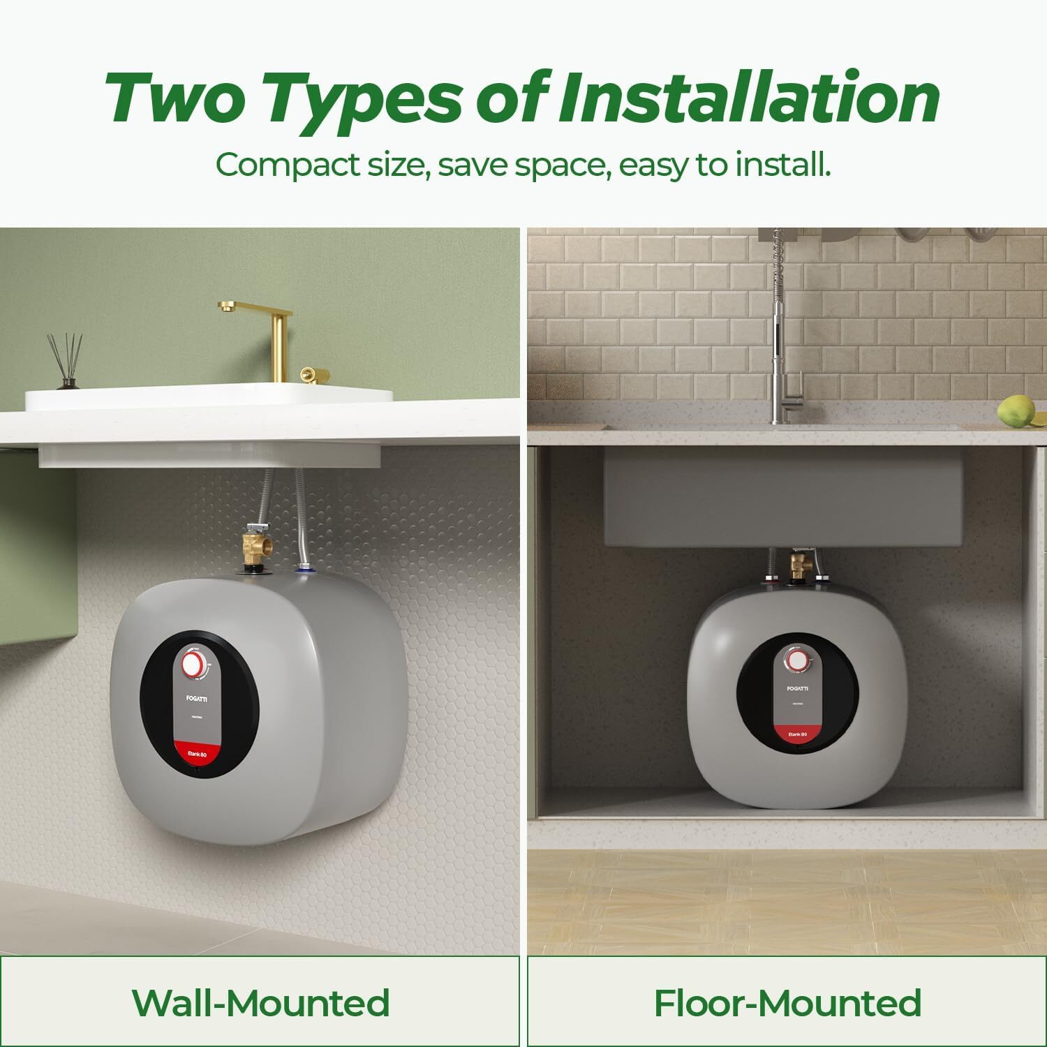 FOGATTI 8 Gallon Electric Mini Tank Hot Water Heater Shower Compact Storage 120V