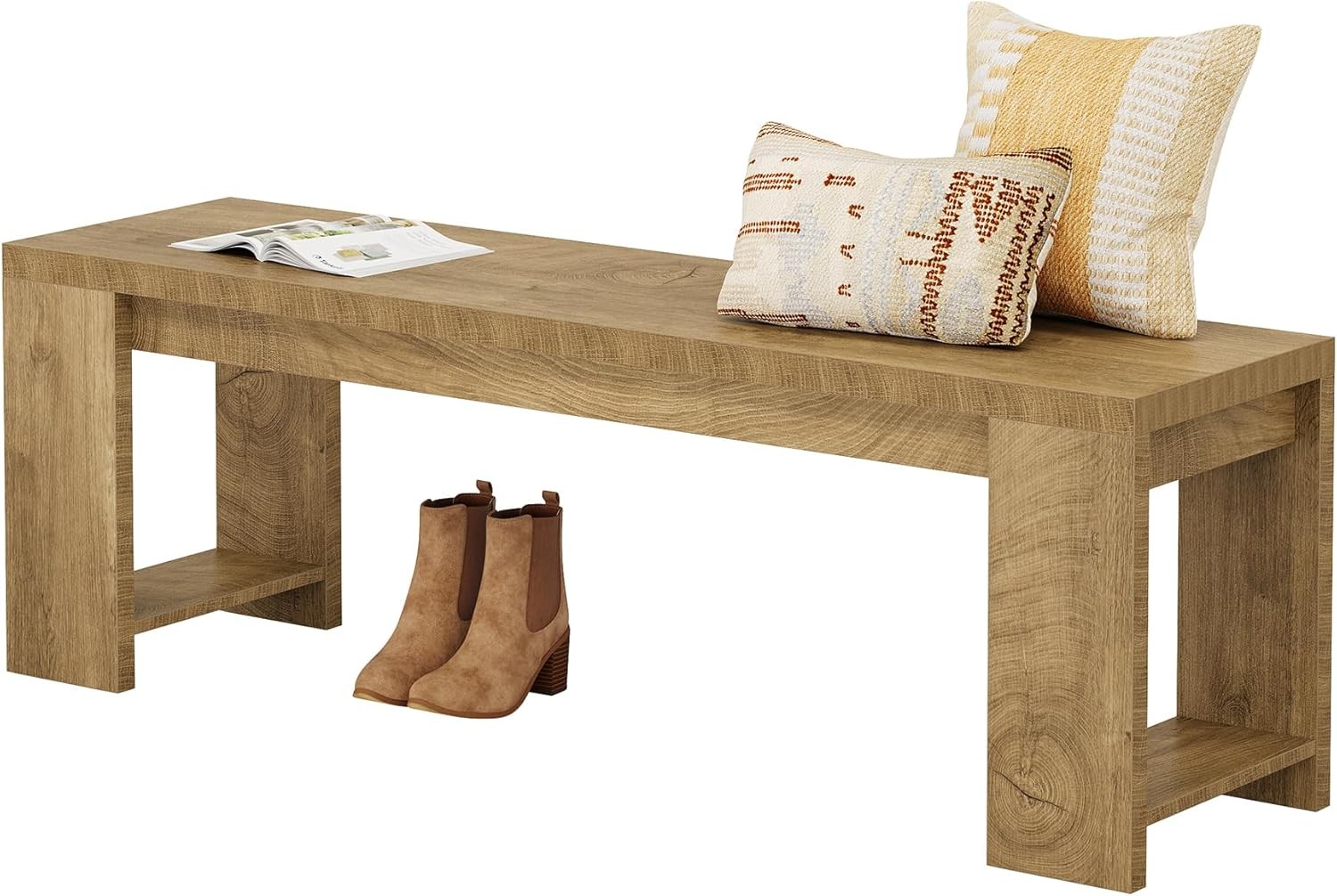 47.2-Inch Wooden Entryway Bench, Modern Farmhouse Shoe Bench for Hallway, Foyer