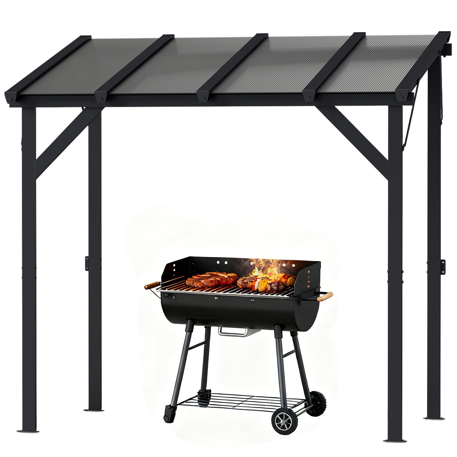 Outsunny 8' x 5' Grill Gazebo Lean-to Pergola with Polycarbonate Roof