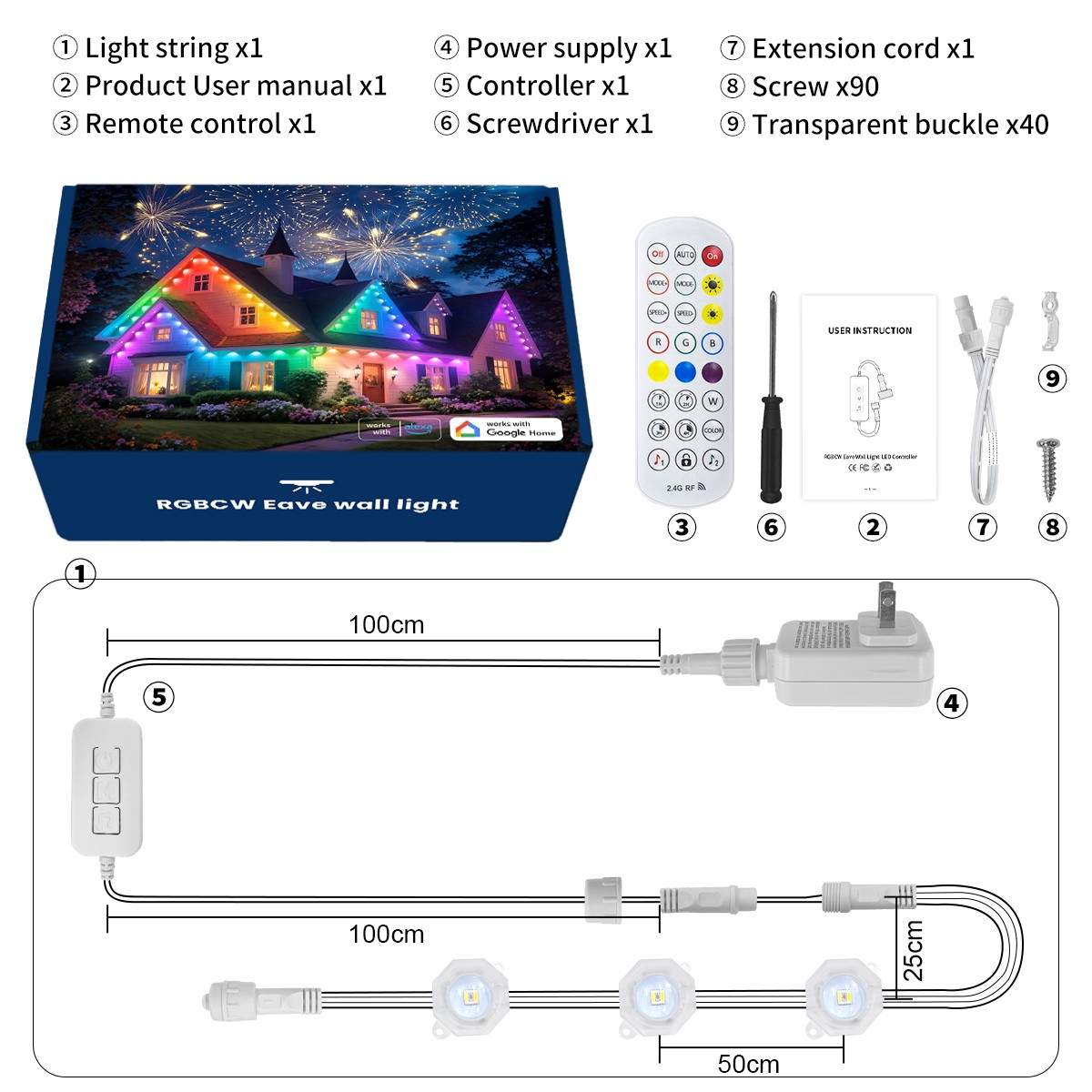 Permanent Outdoor Lights RGB+IC LED Smart Light App/Remote Control Holiday DIY