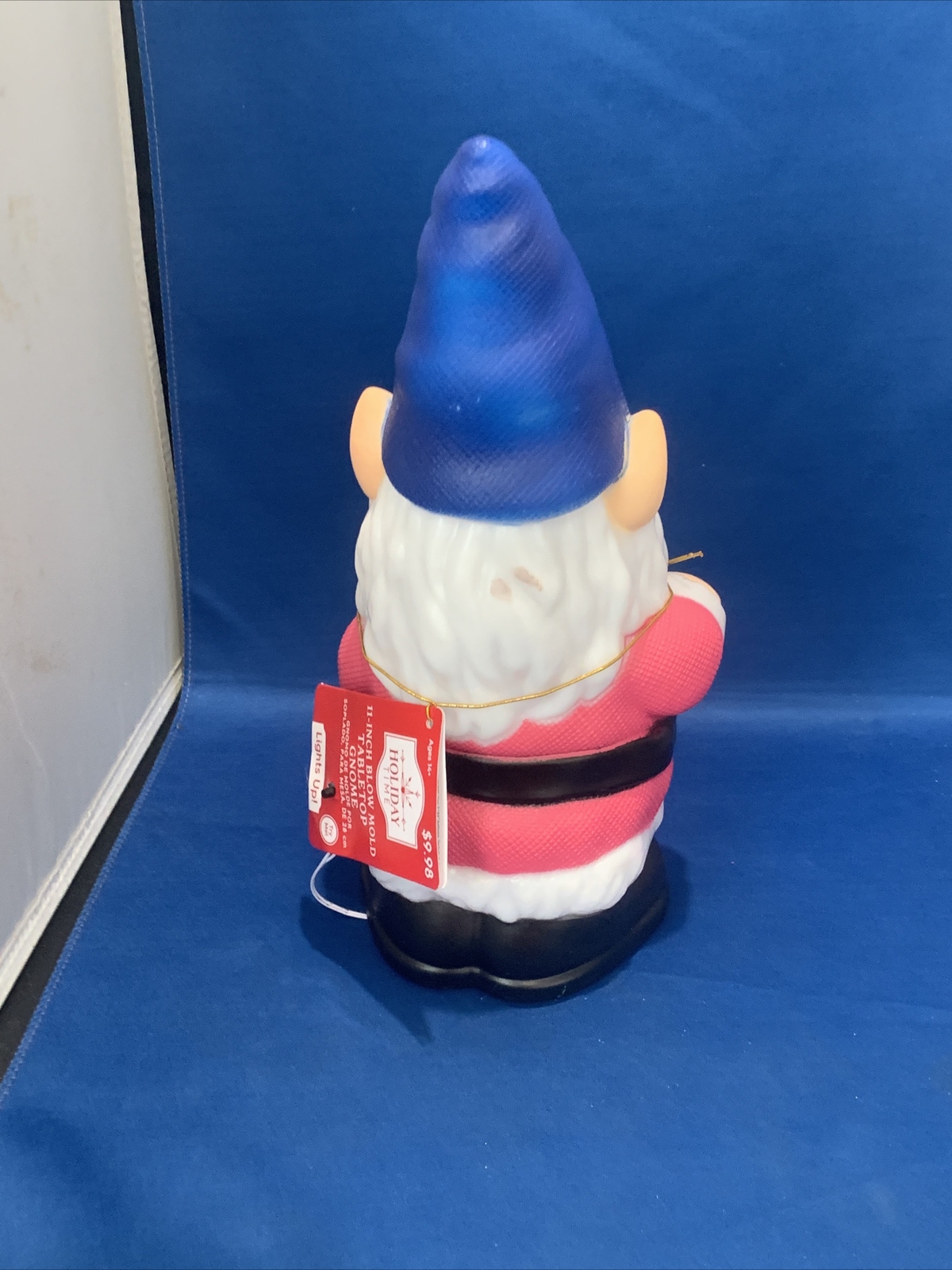Holiday Time 11" Light Up Tabletop GNOME WITH BLUE HAT Blow Mold, New With Tag