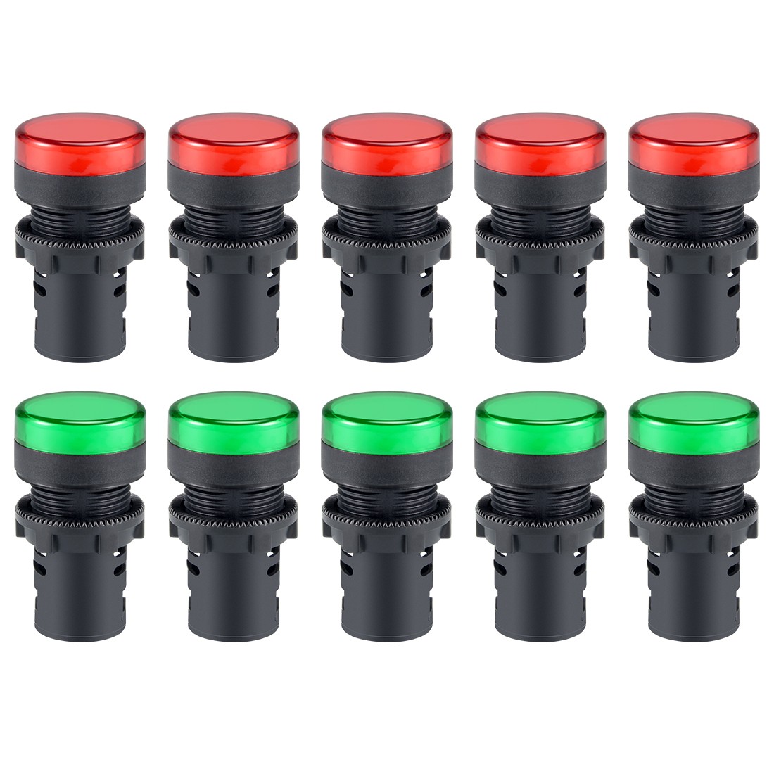 10sets AC/DC 110V Indicator Lights Red Green LED Flush Panel Mount 7/8" 22mm